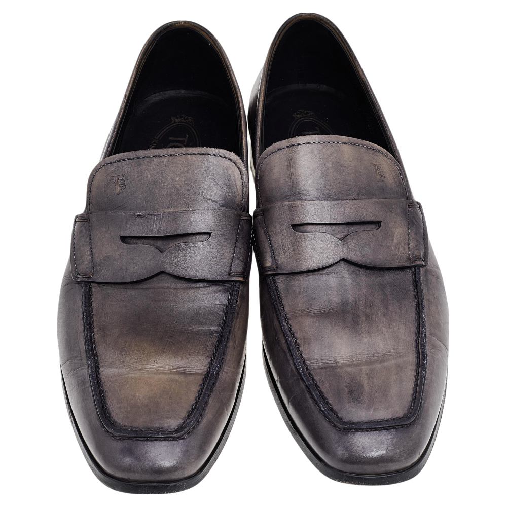 Tod's Grey Leather Penny Slip On Loafers Size 43