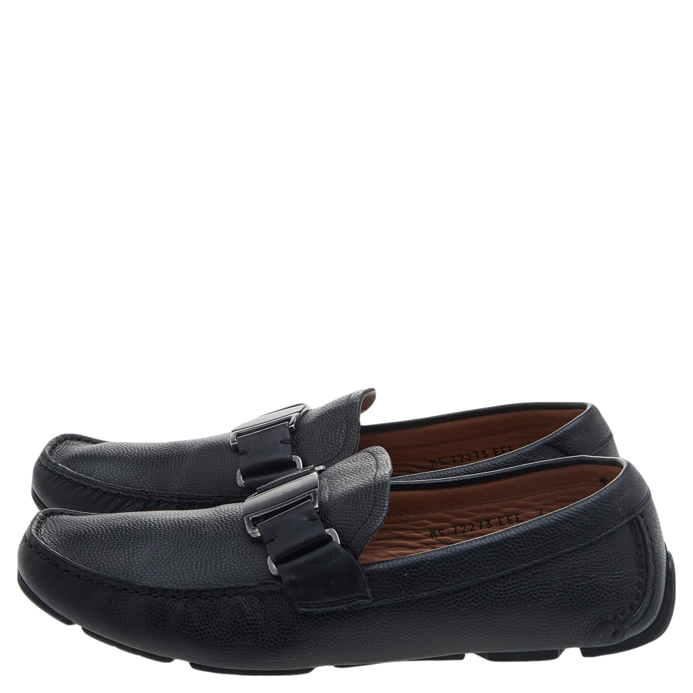 Salvatore Ferragamo Black Leather Slip On Loafers Size 41
