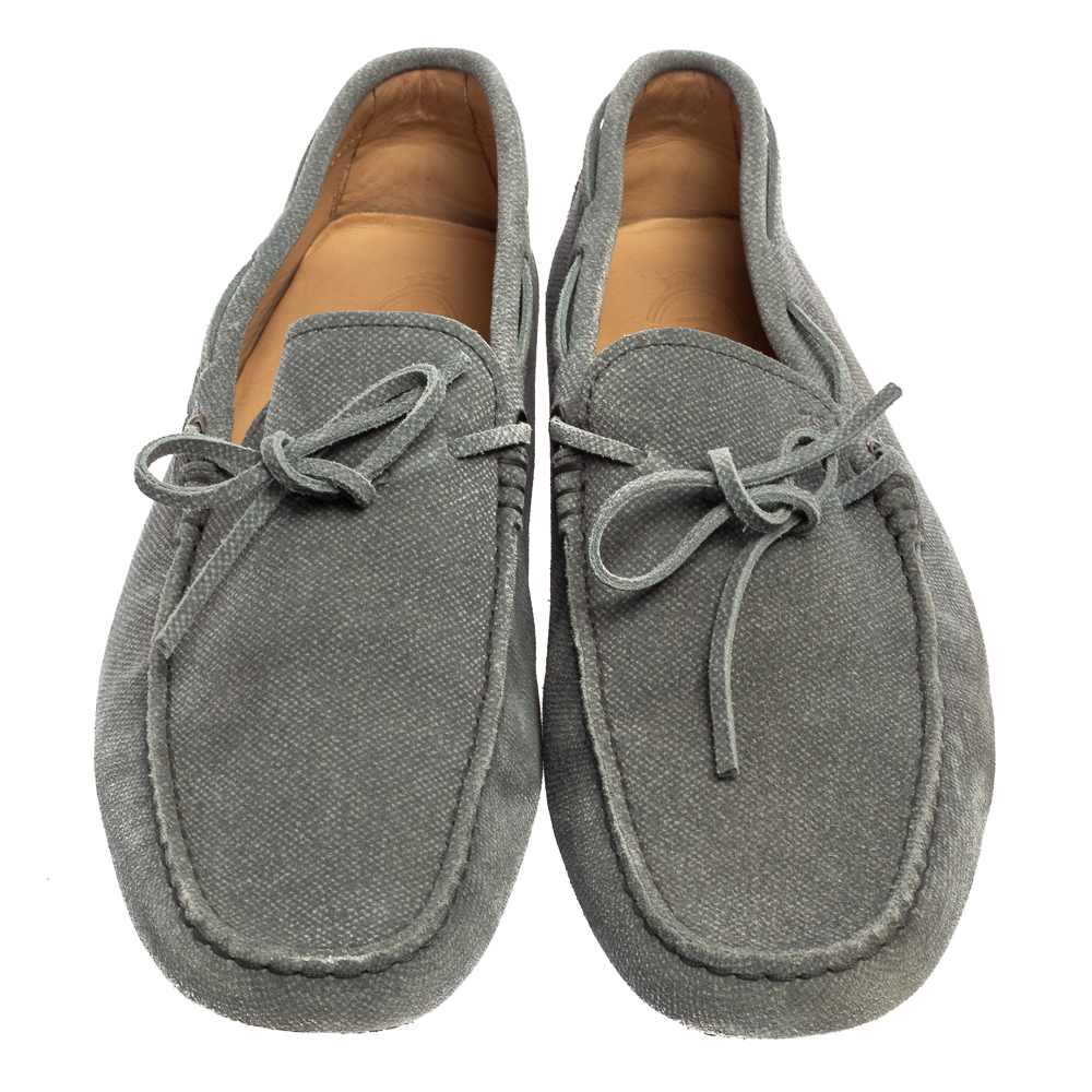 Tod's Slate Grey Suede Bow Detail Loafers Size 44.5