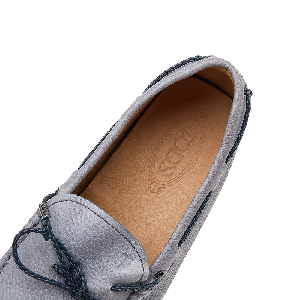 Tod's Grey/Navy Blue Leather Braided Bow Slip On Loafers Size 47
