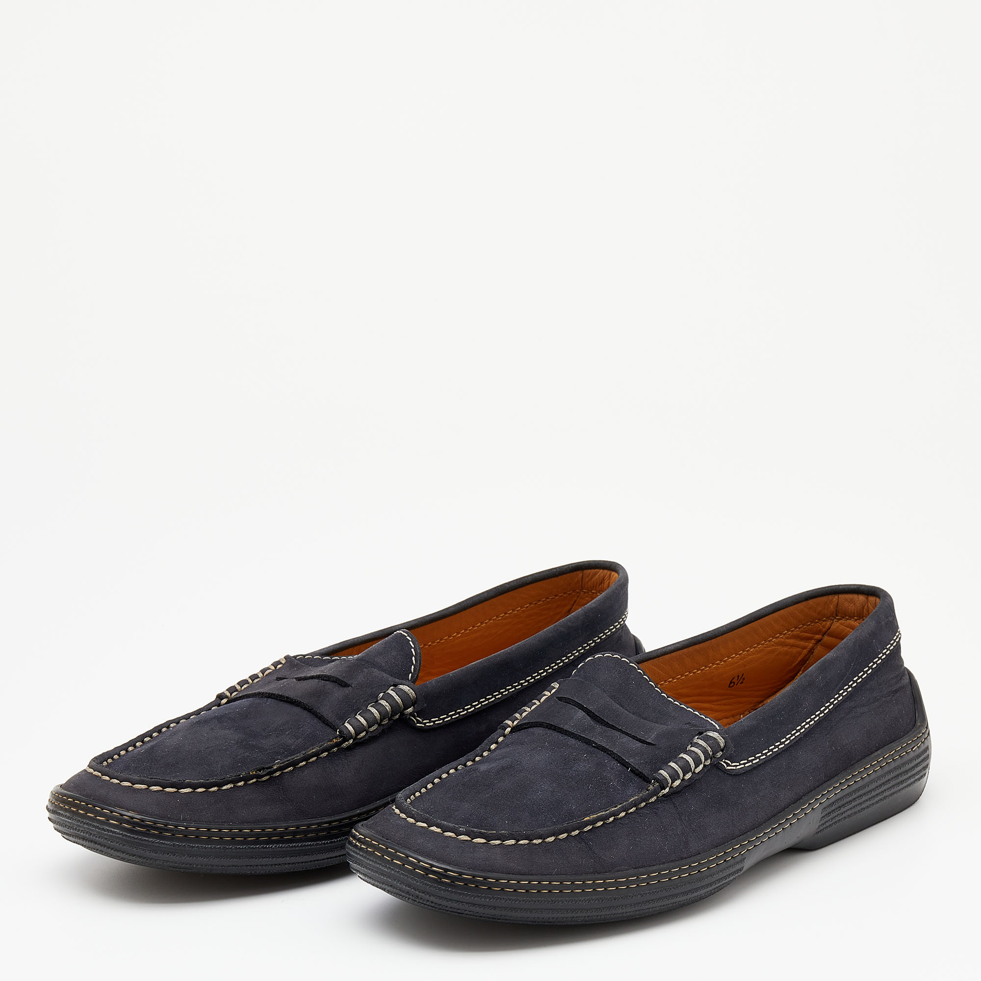 Tod's Navy Blue Nubuck Leather Penny Slip On Loafers Size 40