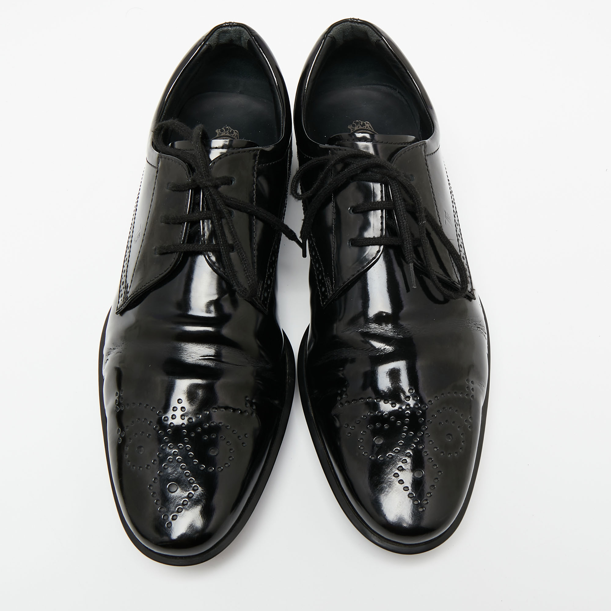 Tod's Black Patent Brouge Leather Lace Up Derby Size 39.5