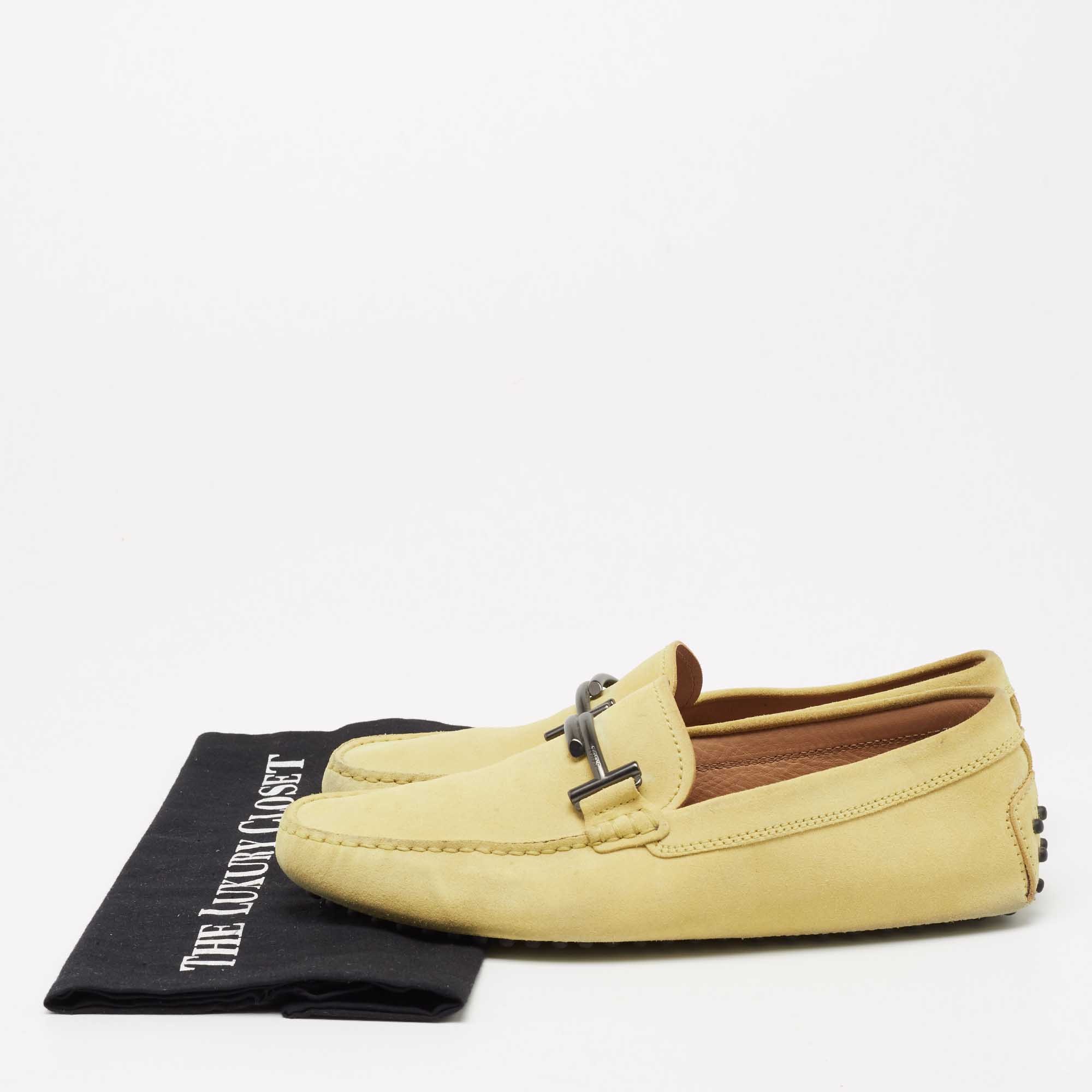 Tods Yellow Suede Gommino Double T Driving Loafers Size 39.5