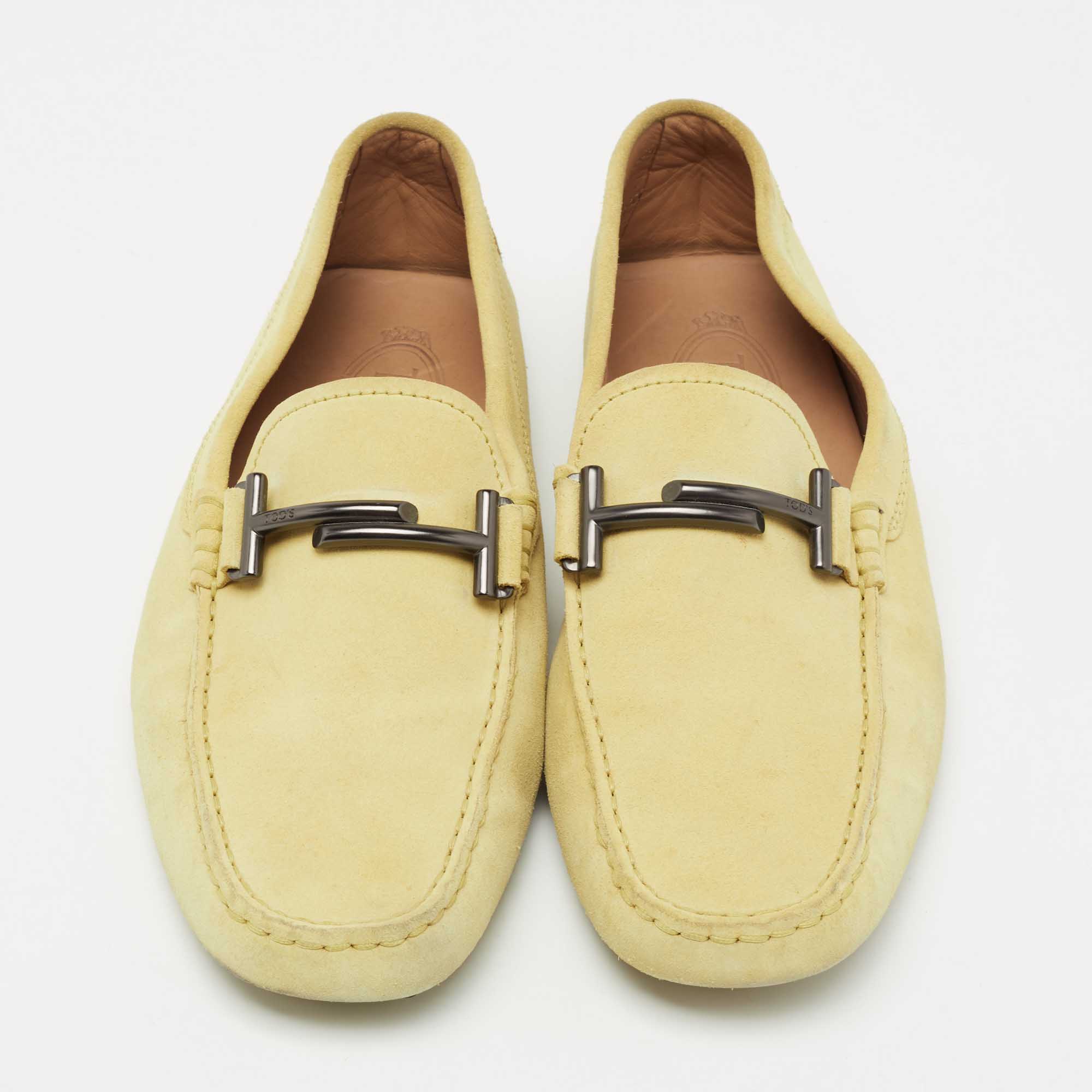 Tods Yellow Suede Gommino Double T Driving Loafers Size 39.5