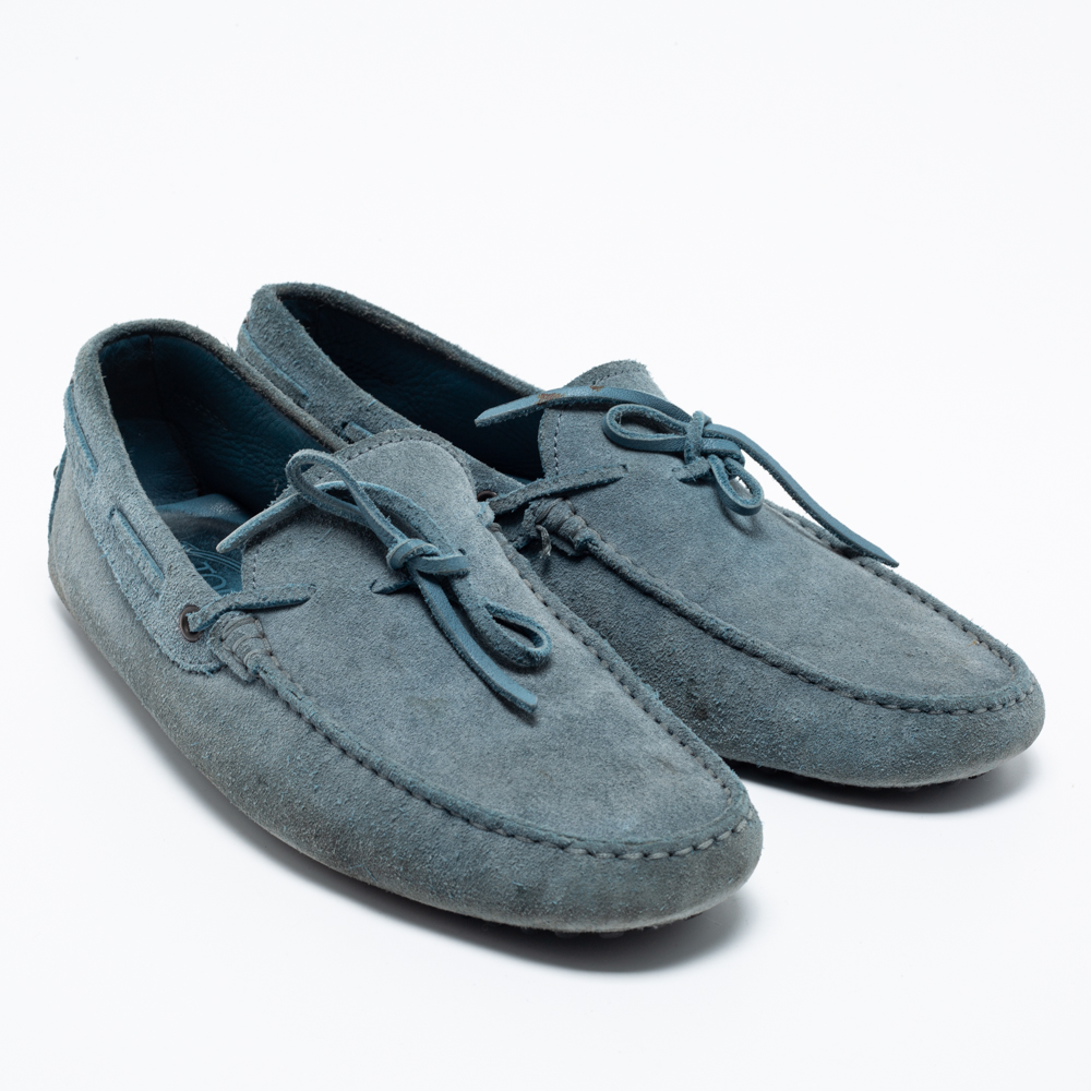 Tod's Light Blue Suede Bow Loafers Size 41