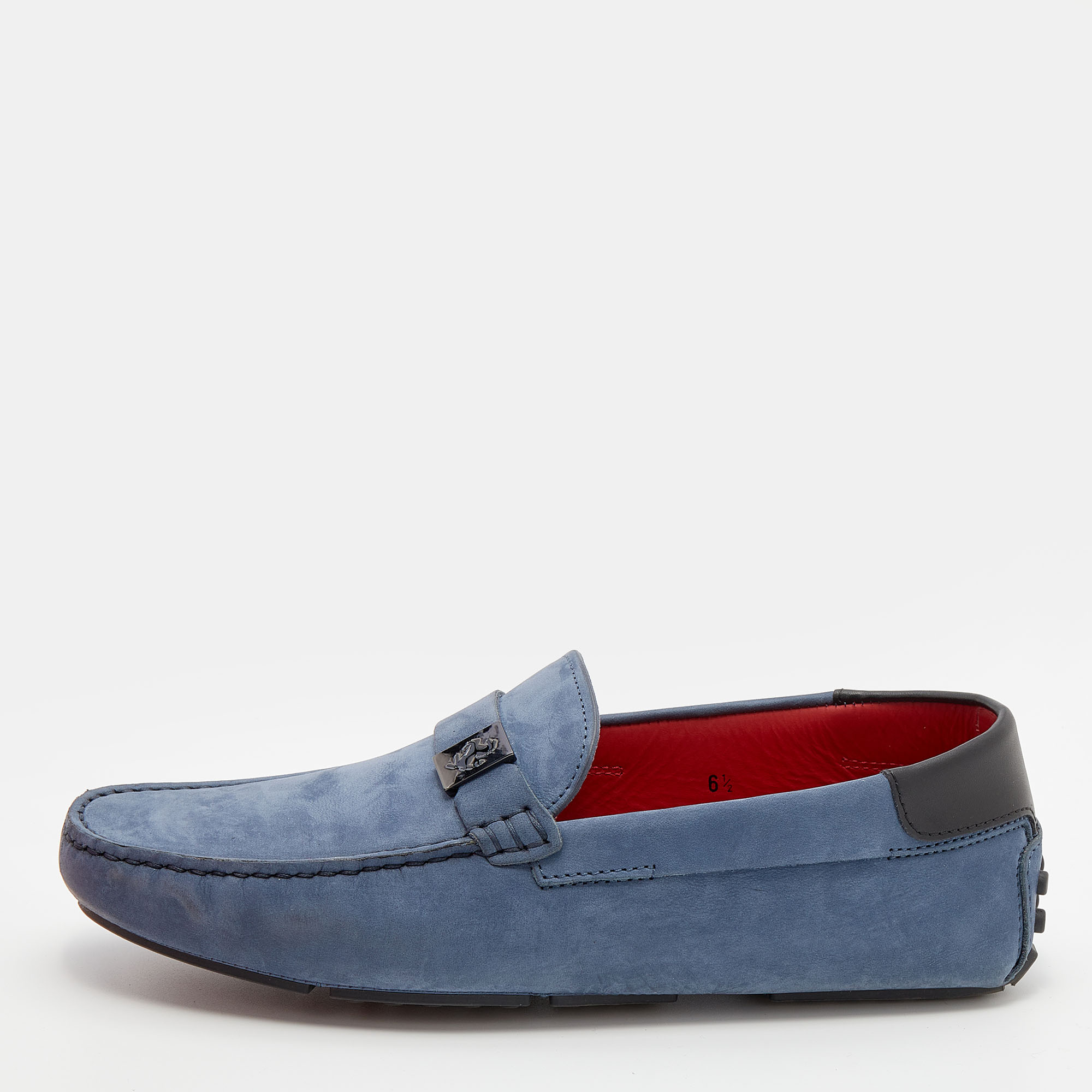 Tod's For Ferrari Blue Suede Slip On Loafers Size 40