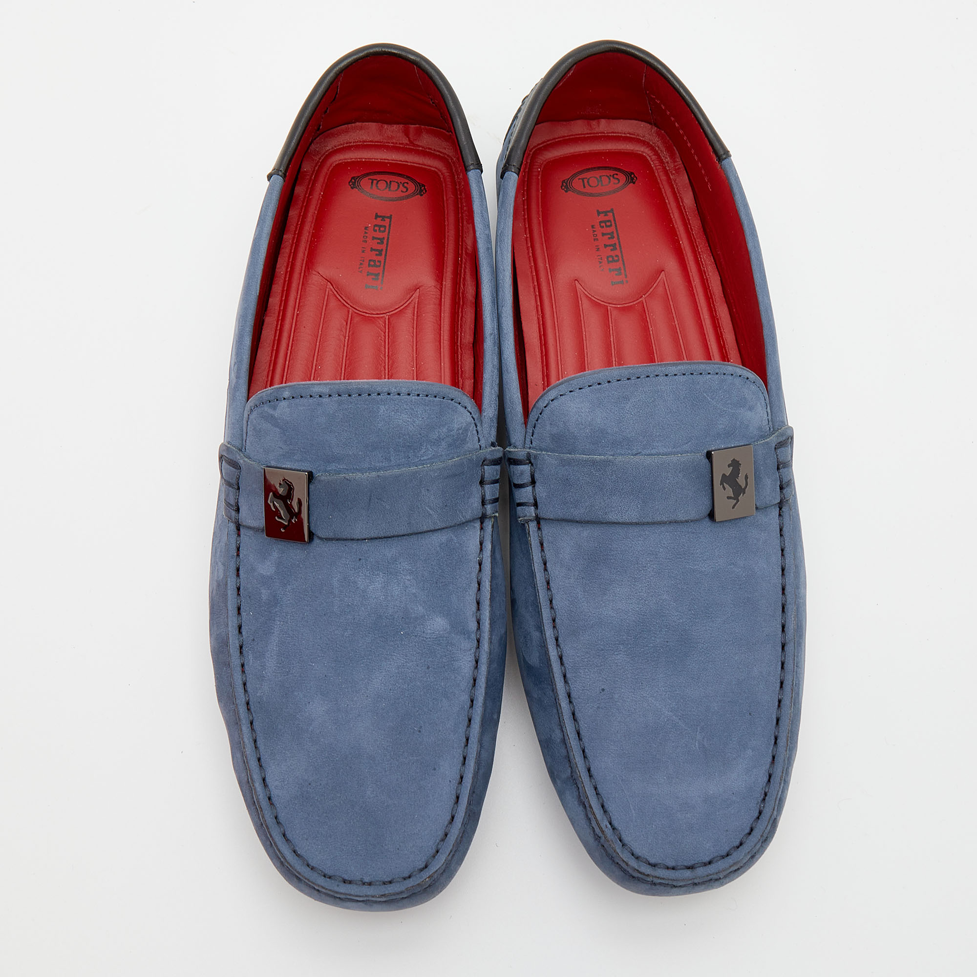 Tod's For Ferrari Blue Suede Slip On Loafers Size 40
