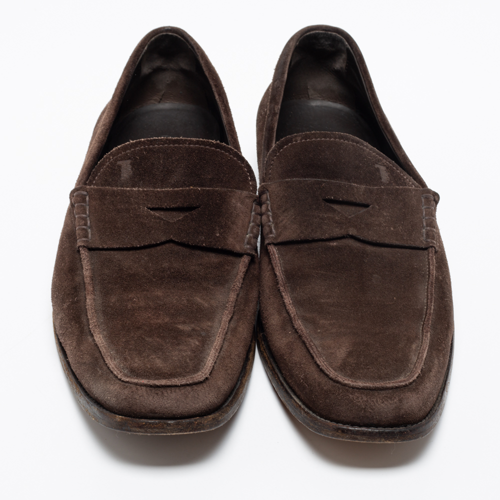 Tod's Brown Suede Gommino Slip On Loafers Size 41.5