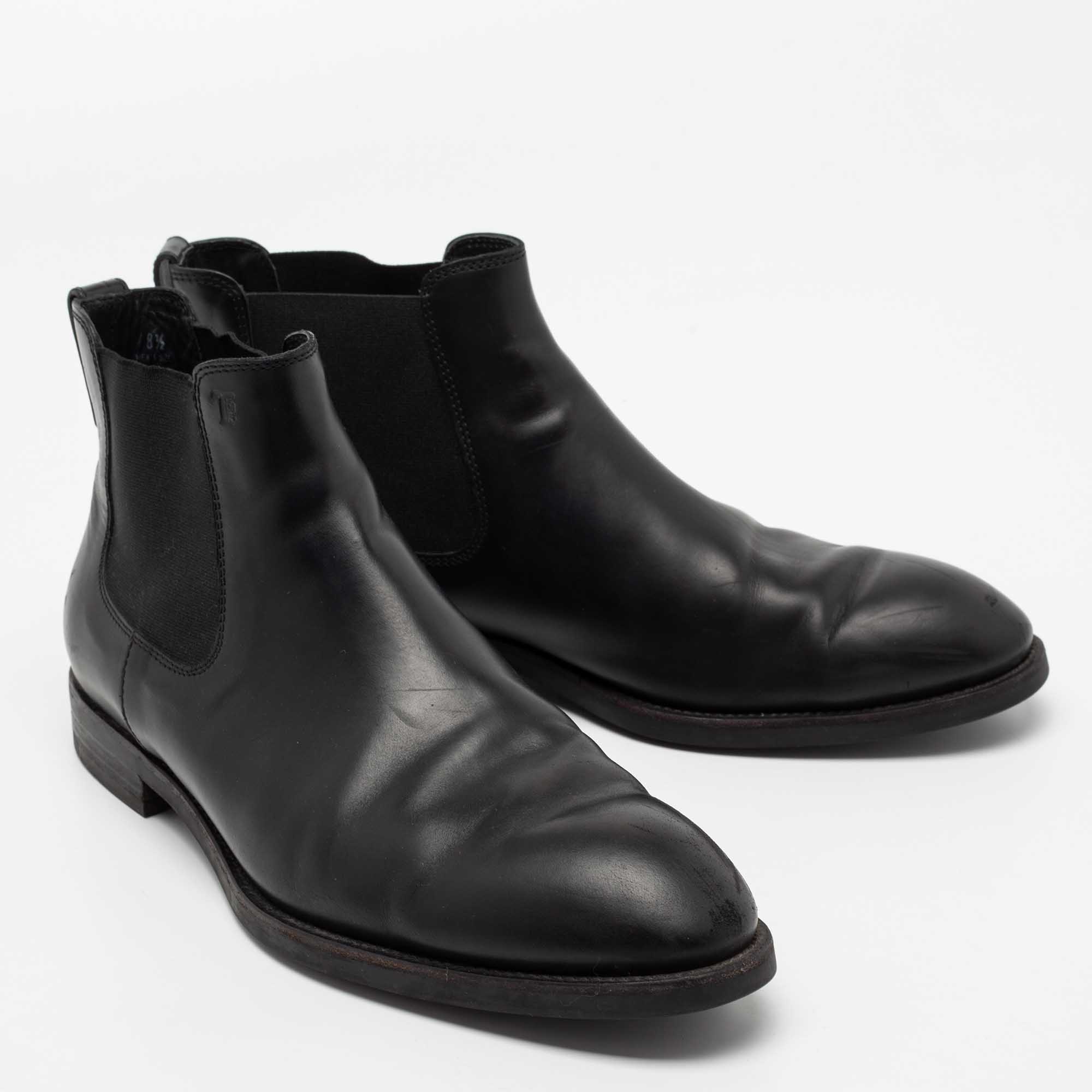 Tod's Black Leather Ankle Length Boots Size 42.5