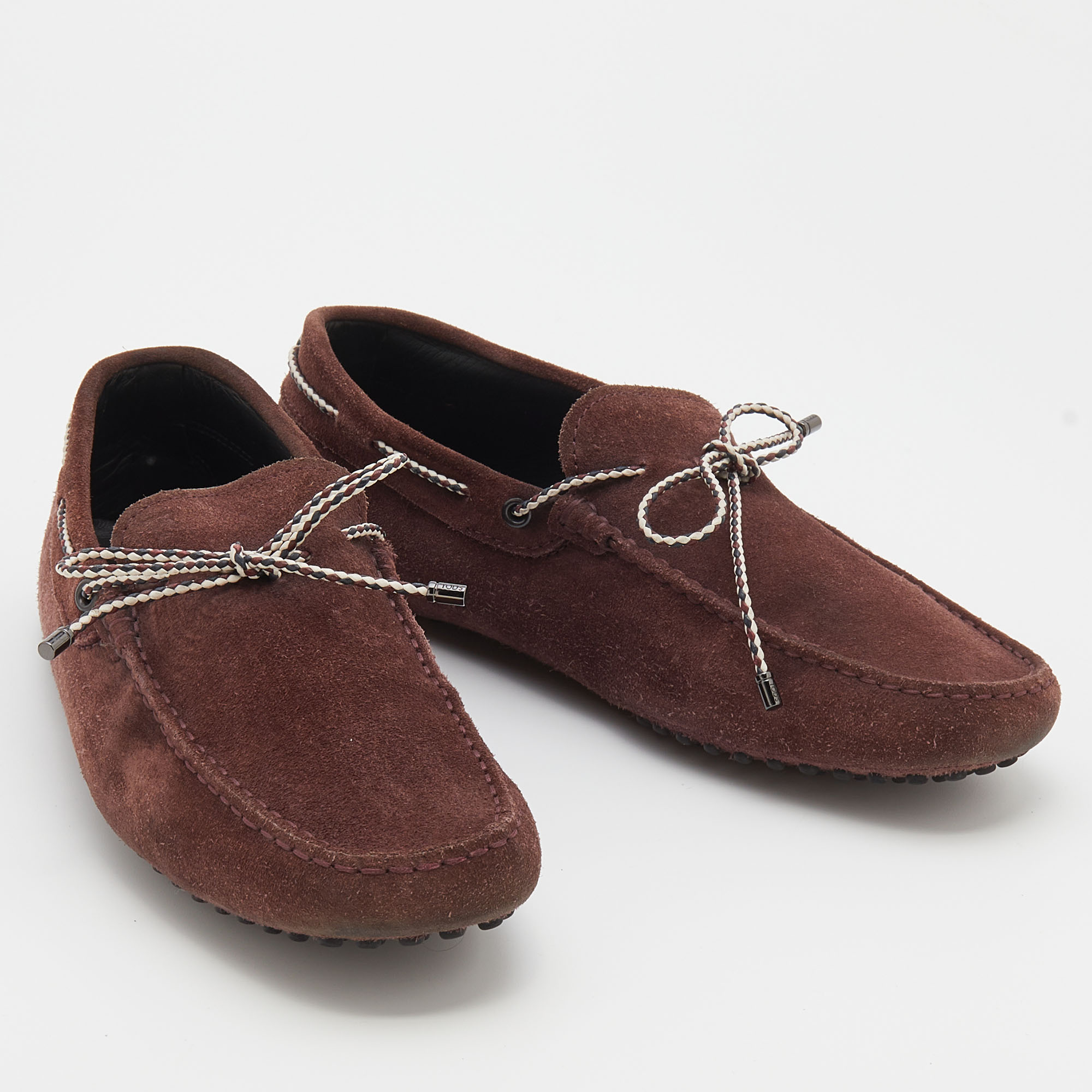 Tod's Burgundy Suede Bow Slip On Loafers Size 42