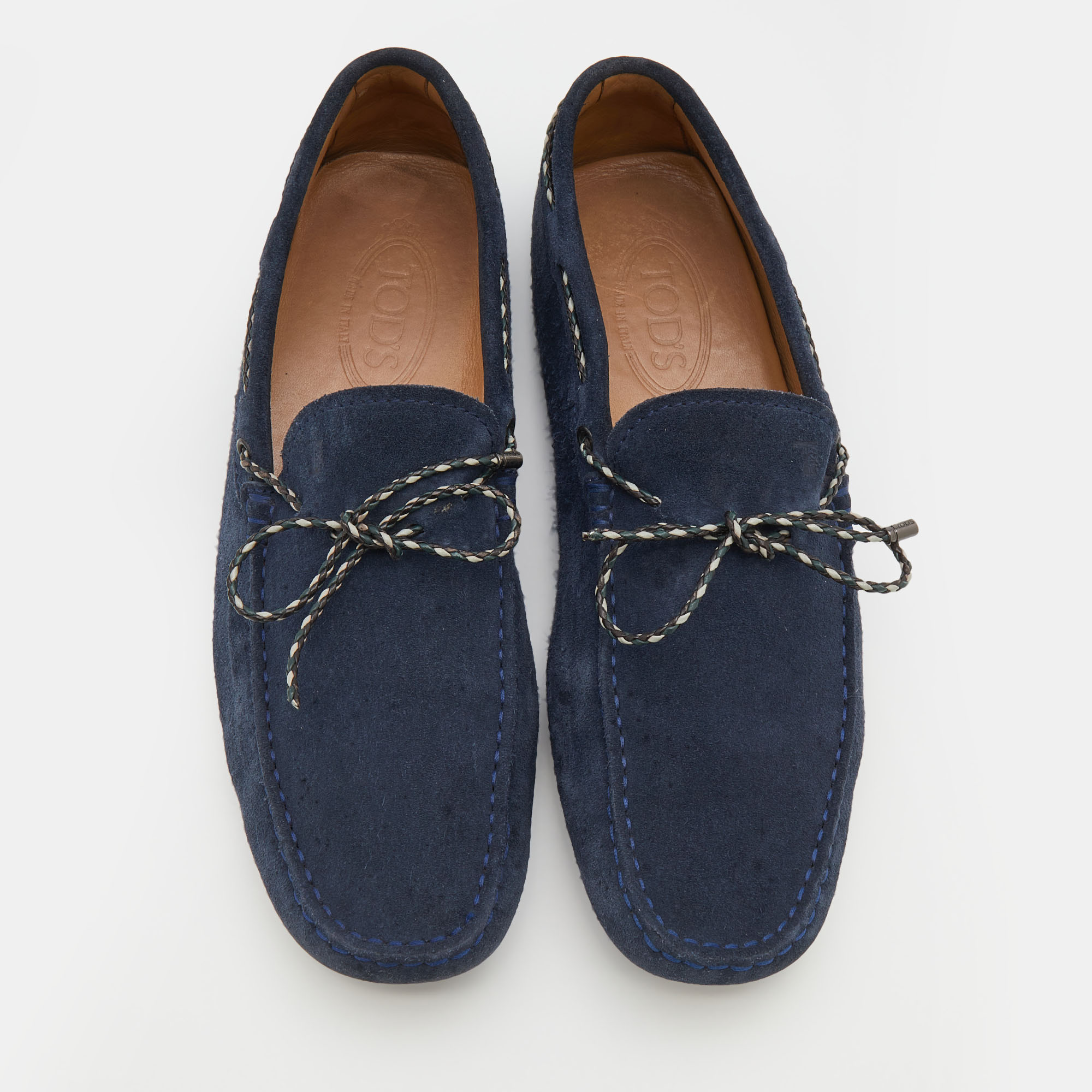 Tod's Navy Blue Suede Bow Slip On Loafers Size 42