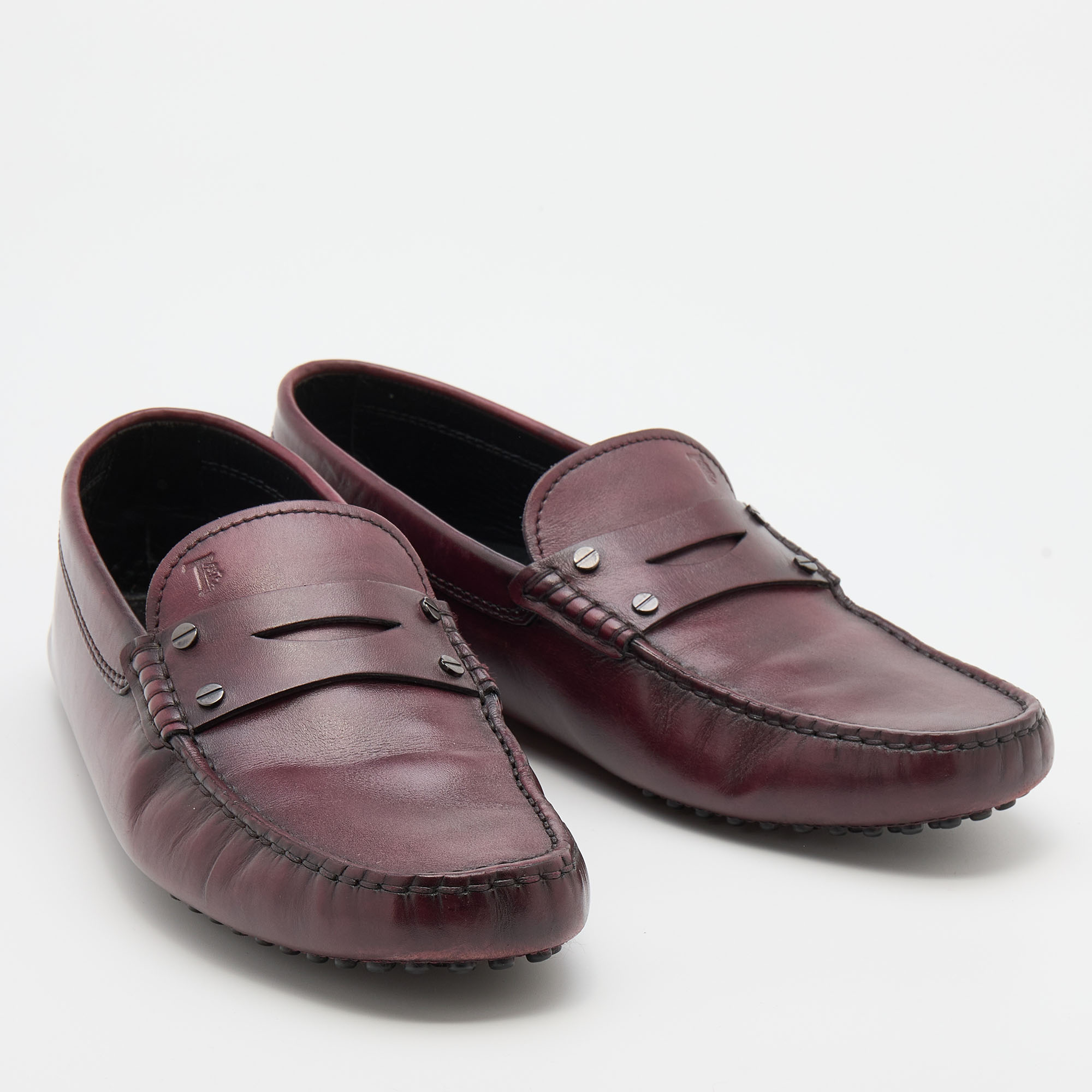 Tod's Burgundy Leather Slip On Loafers Size 41.5