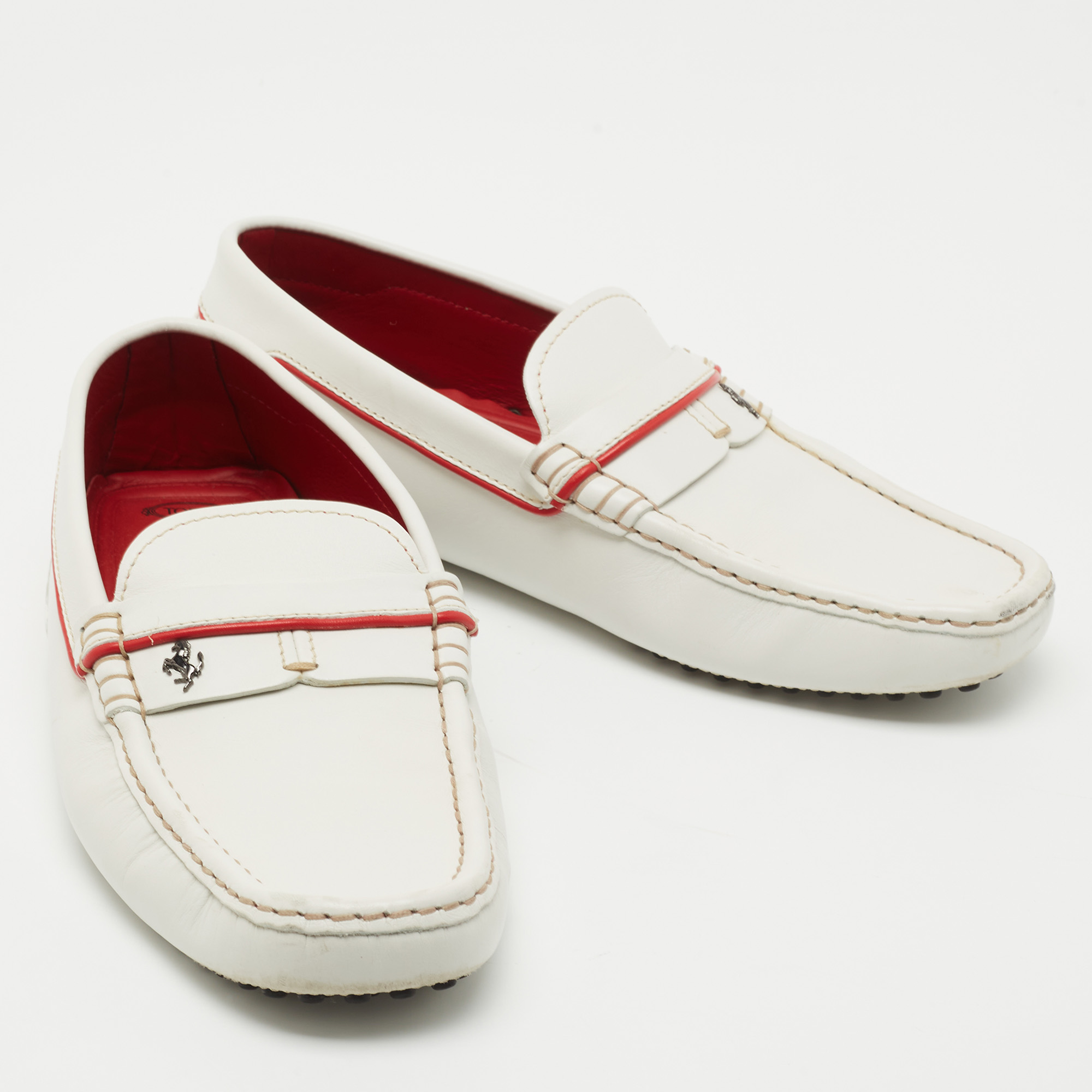 Tod's For Ferrari White Leather Slip On Loafers Size 40