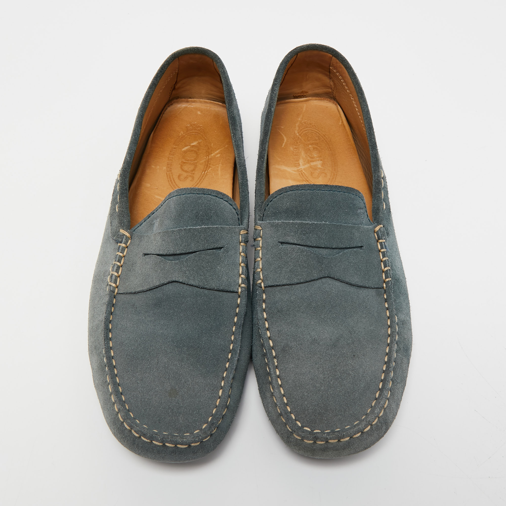Tods Grey Suede Gommini Slip On Loafers Size 42
