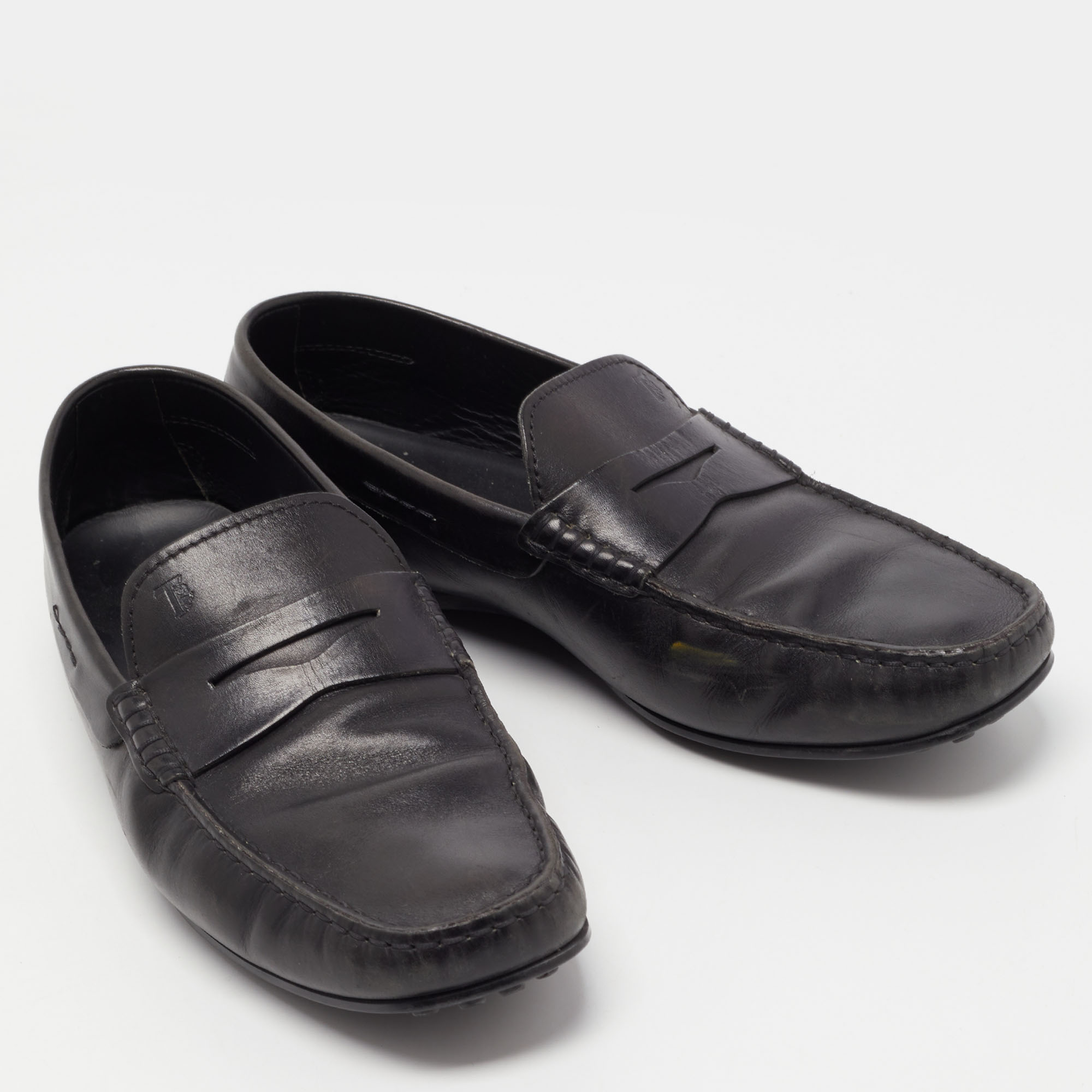 Tods Black Leather Gommino Driving Loafers Size 42