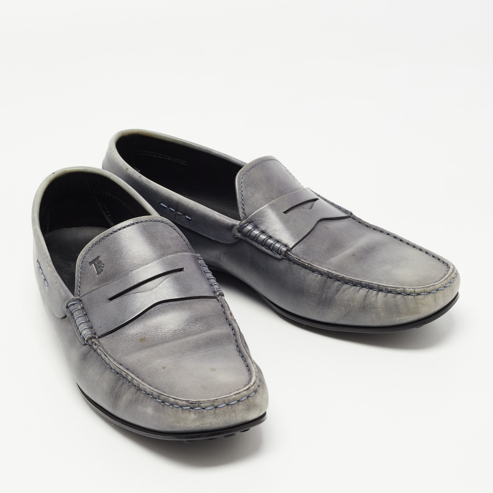 Tod's Grey Leather Penny Loafers Size 42