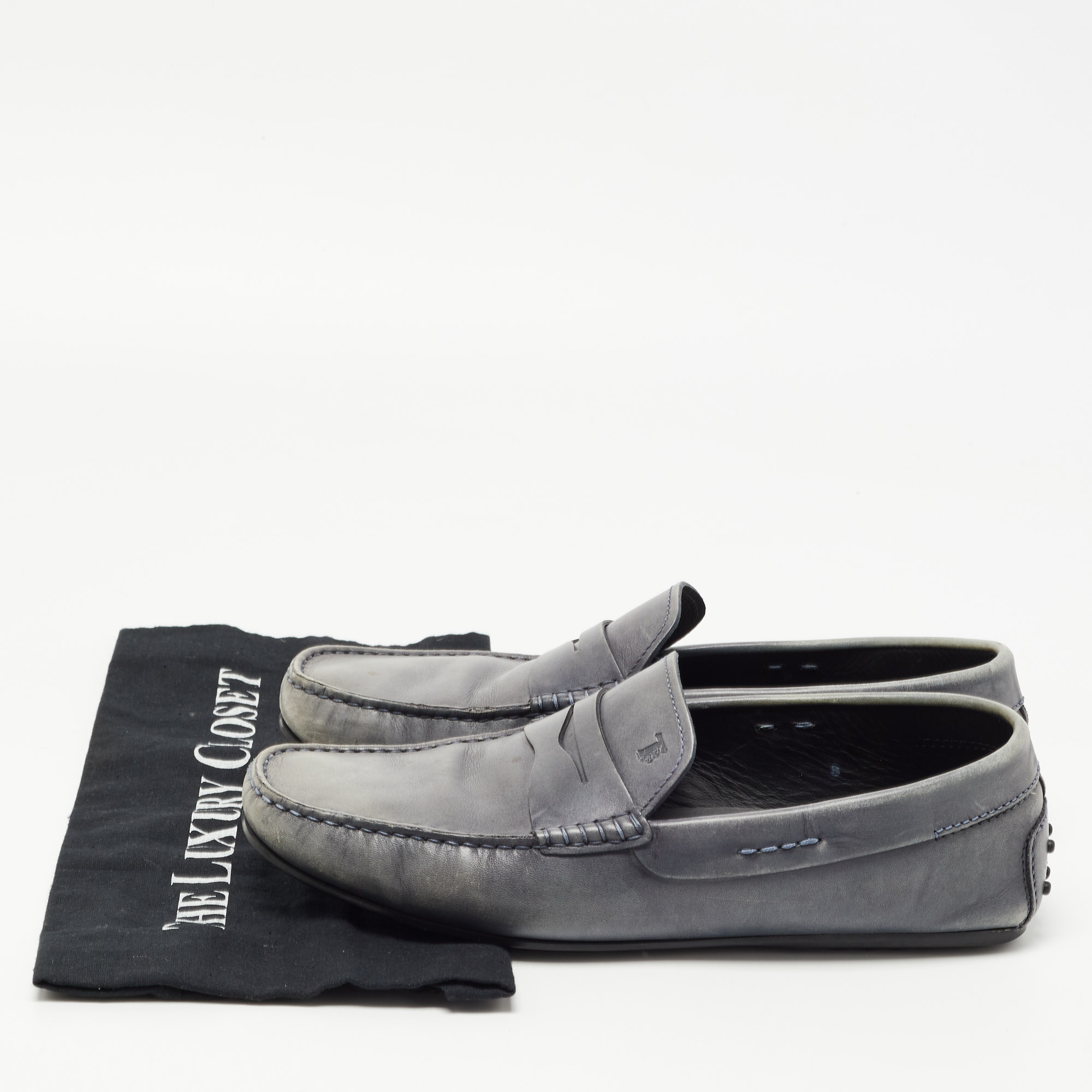 Tod's Grey Leather Penny Loafers Size 42