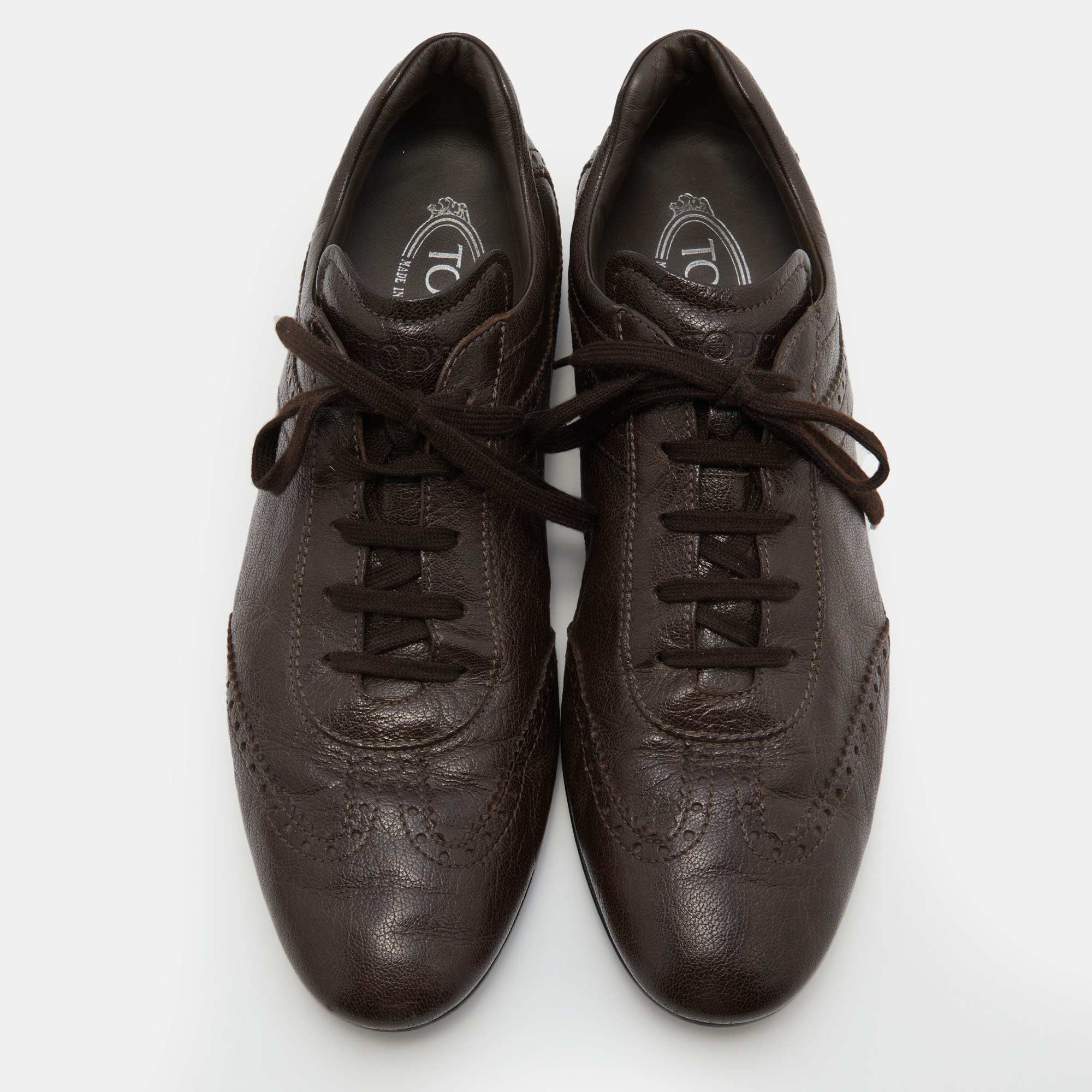 Tod's Dark Brown Brogue Leather Lace Up Derby Size 44.5