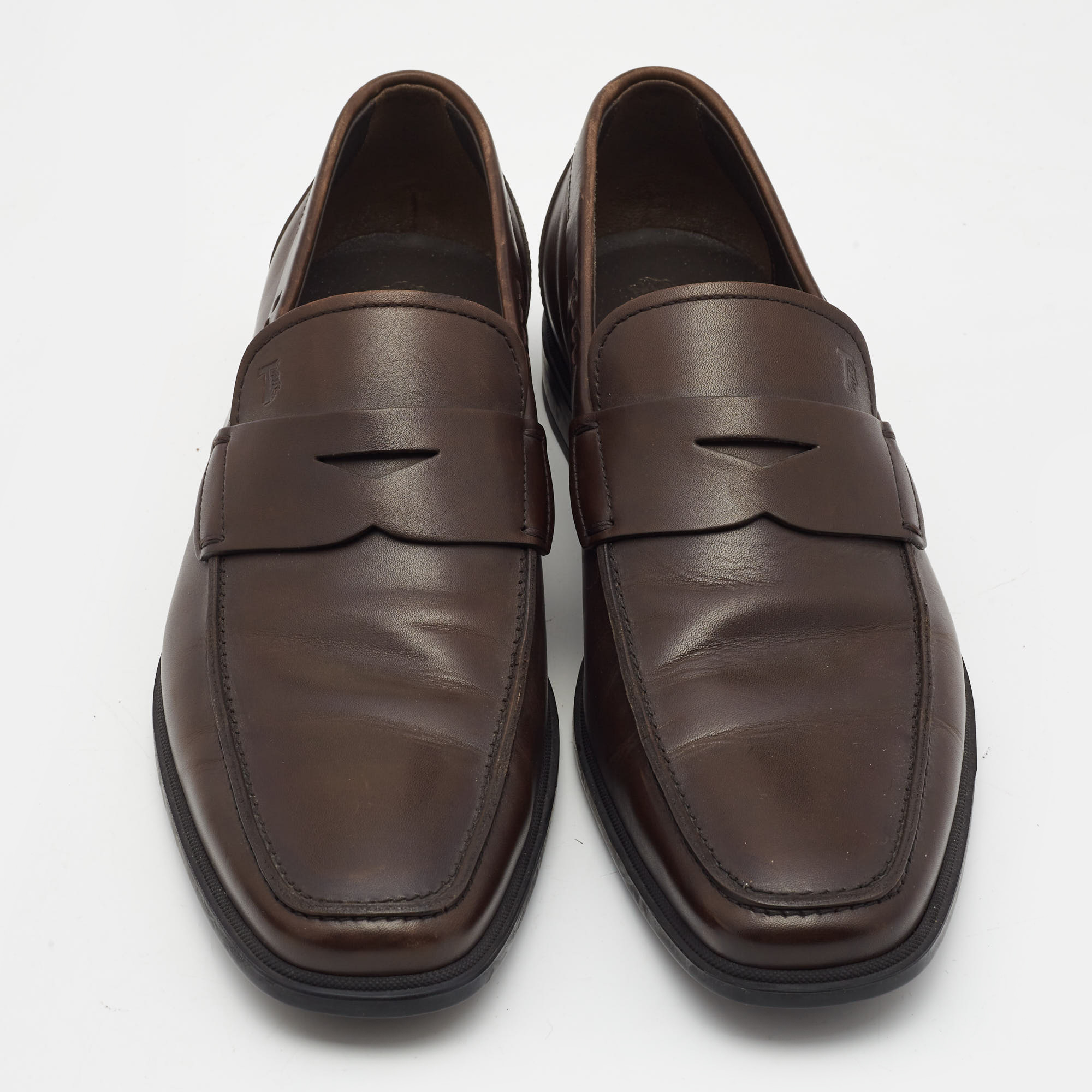 Tods Brown Leather Slip On Loafers Size 41