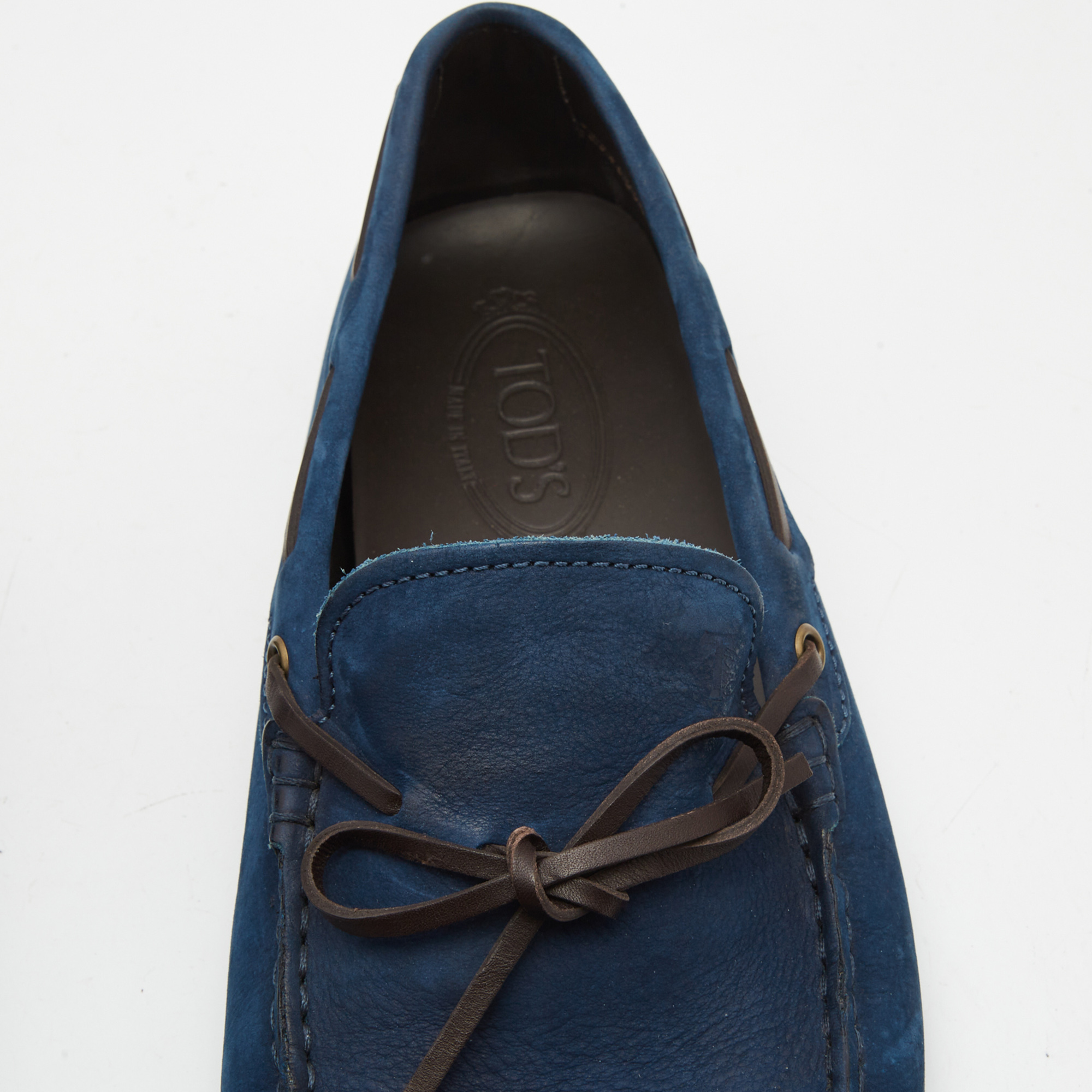 Tod's Navy Blue Nubuck Leather Bow Loafers Size 44