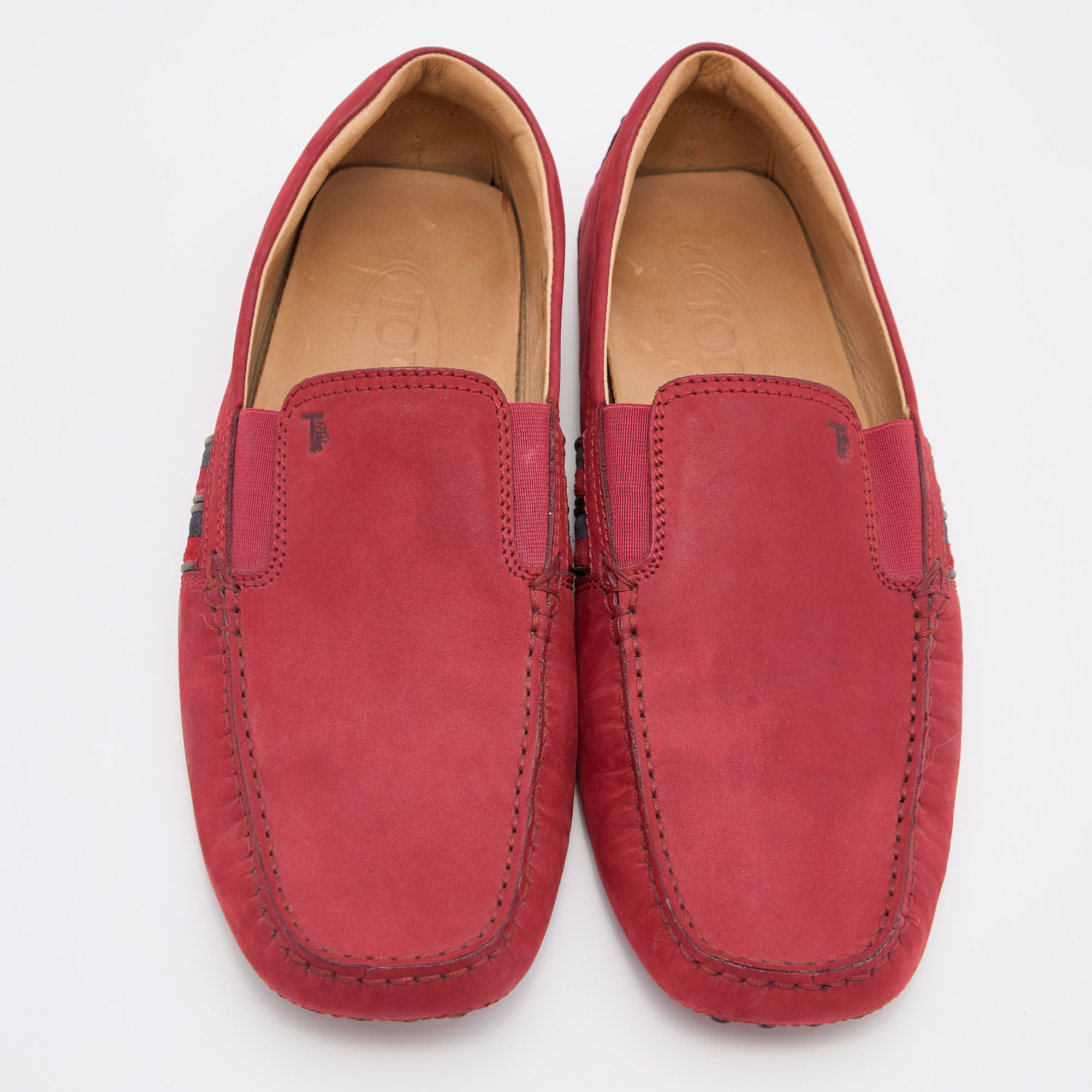 Tods Red Leather Slip On Loafers Size 39.5
