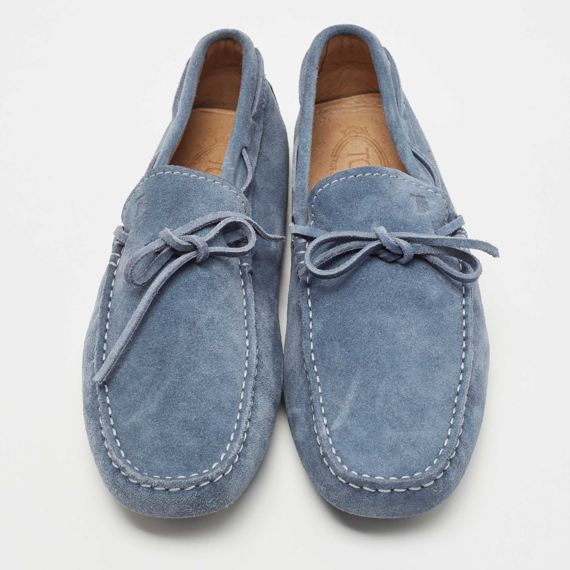 Tod's Blue Suede Bow Detail  Slip On Loafers Size 41.5