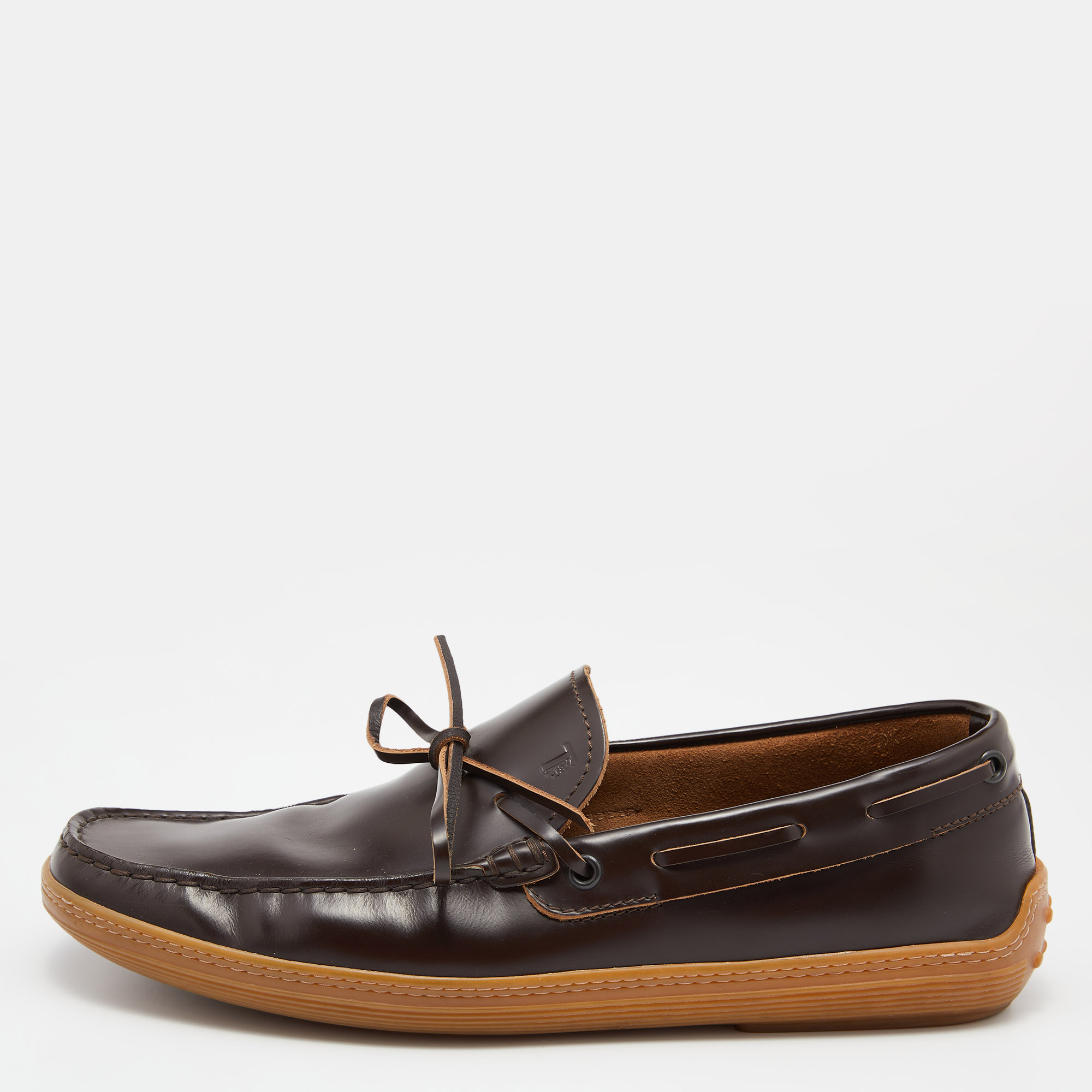 Tods  Brown Leather Bow Slip On Loafers Size 42.5