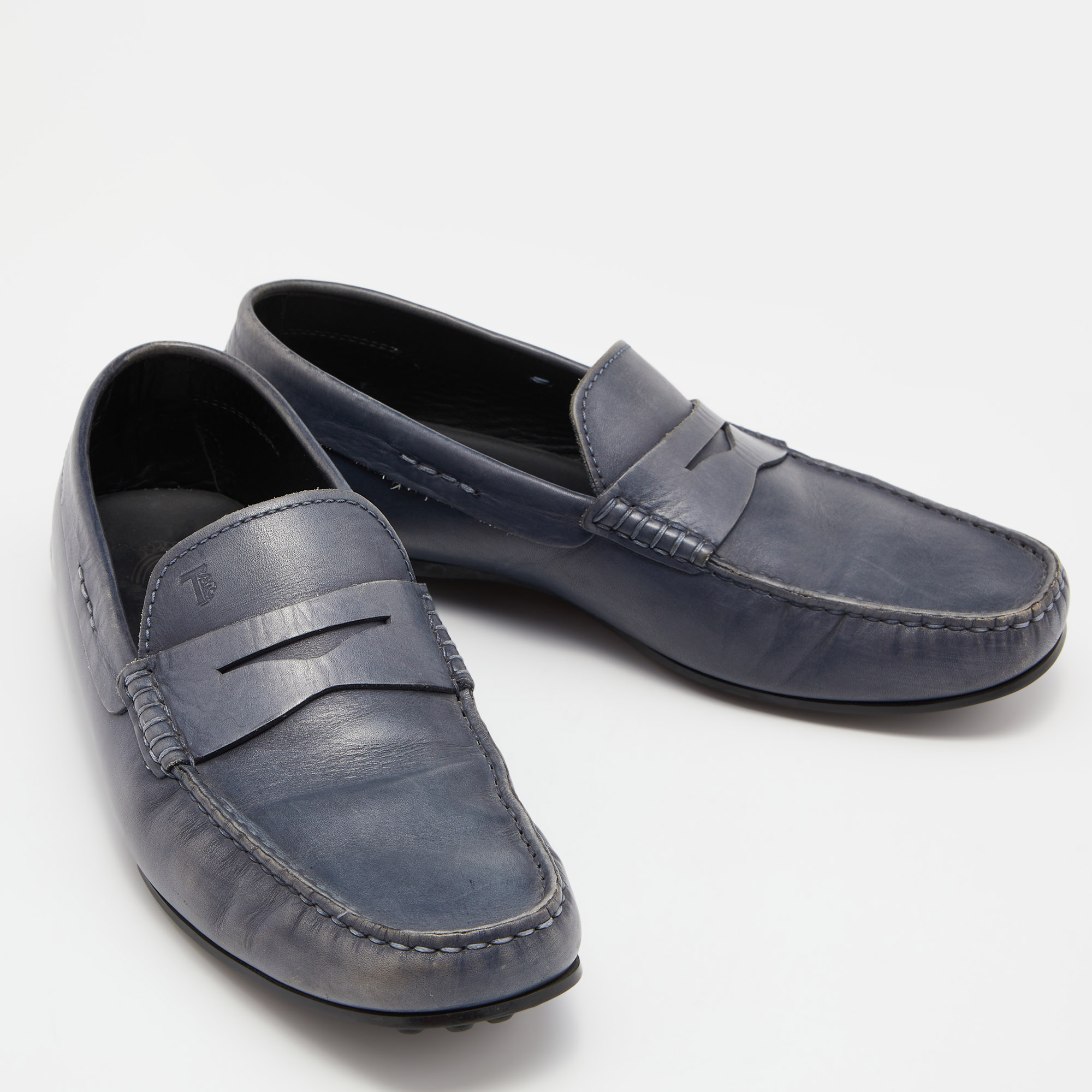 Tods Blue Leather Slip On Loafers Size 41.5