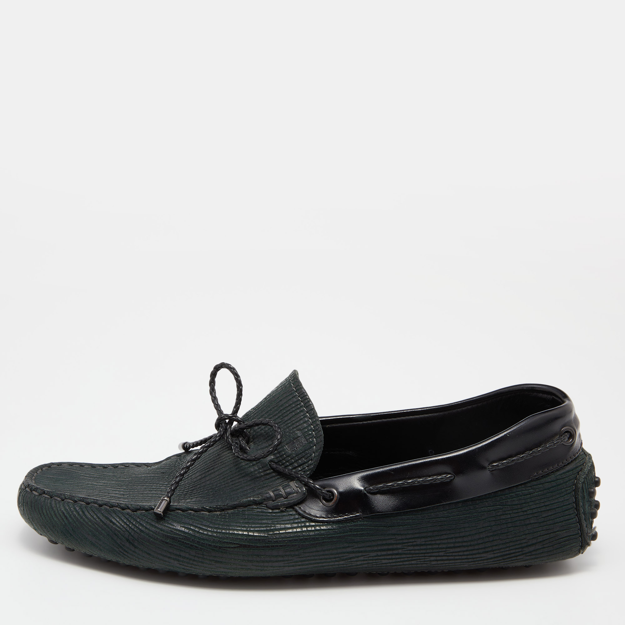 Tod's Black/Green Leather Bow Slip On Loafers Size 42