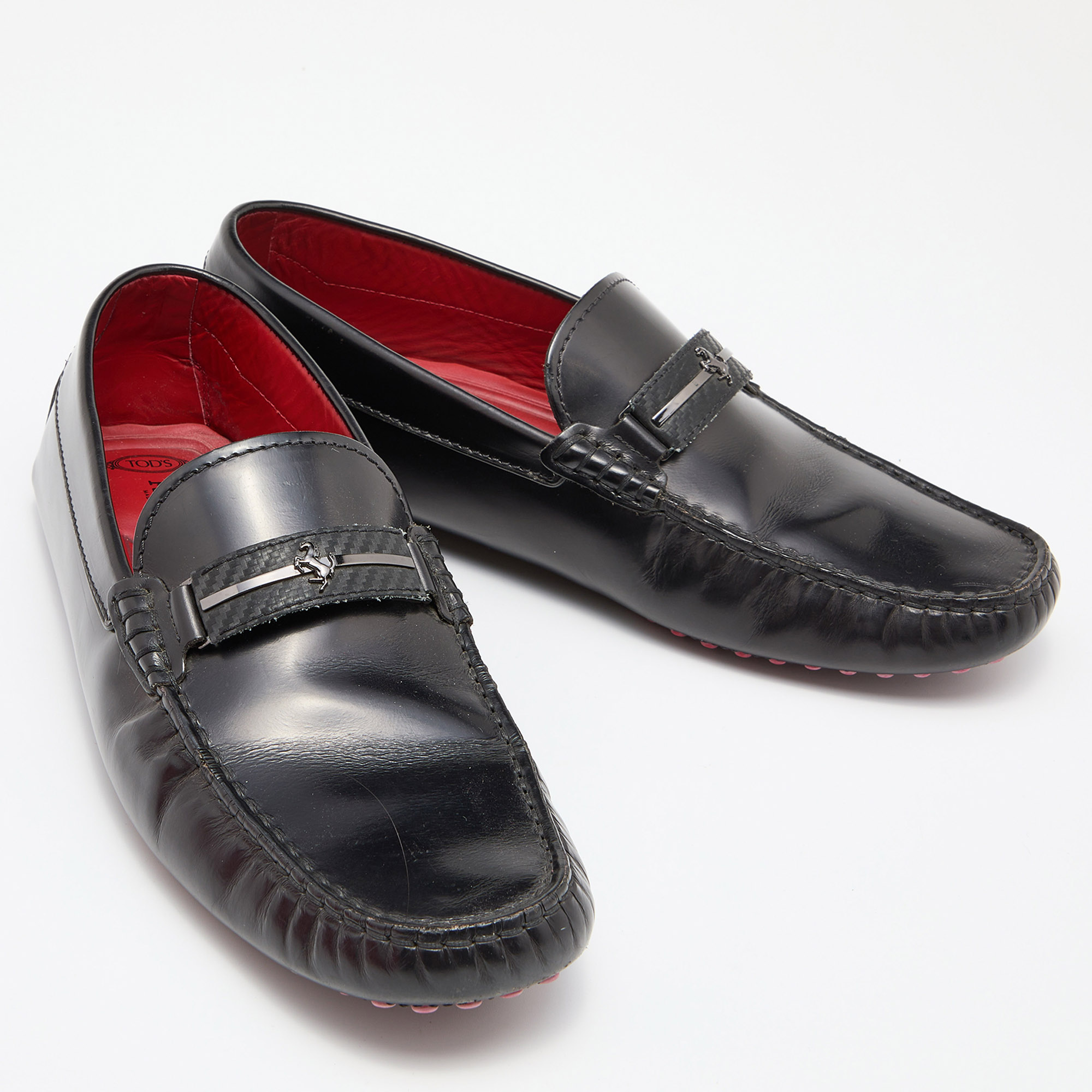 Tod's For Ferrari Black Leather Slip On Loafers Size 41.5