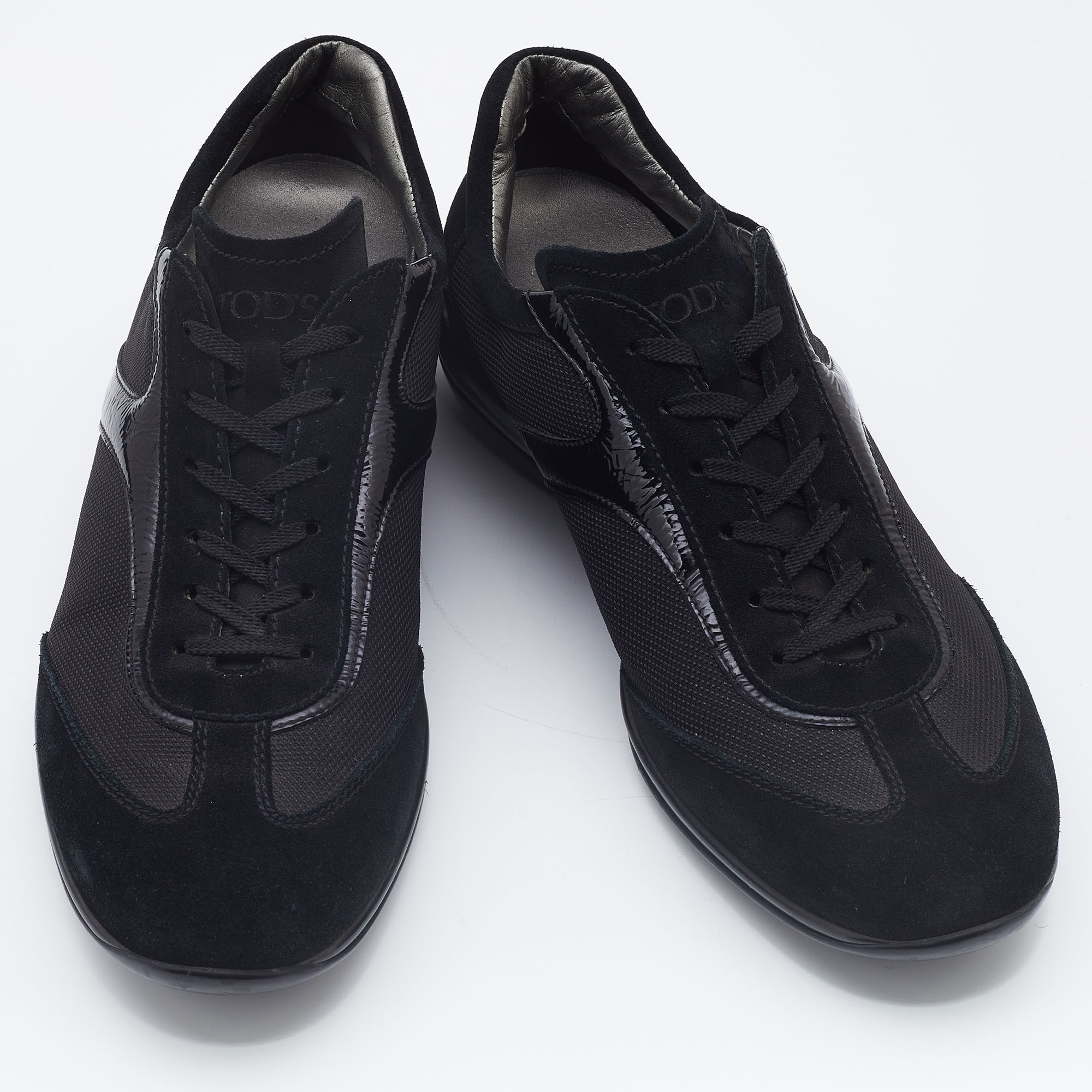 Tods Black Suede, Patent Leather And Mesh Low Top Sneakers Size 44