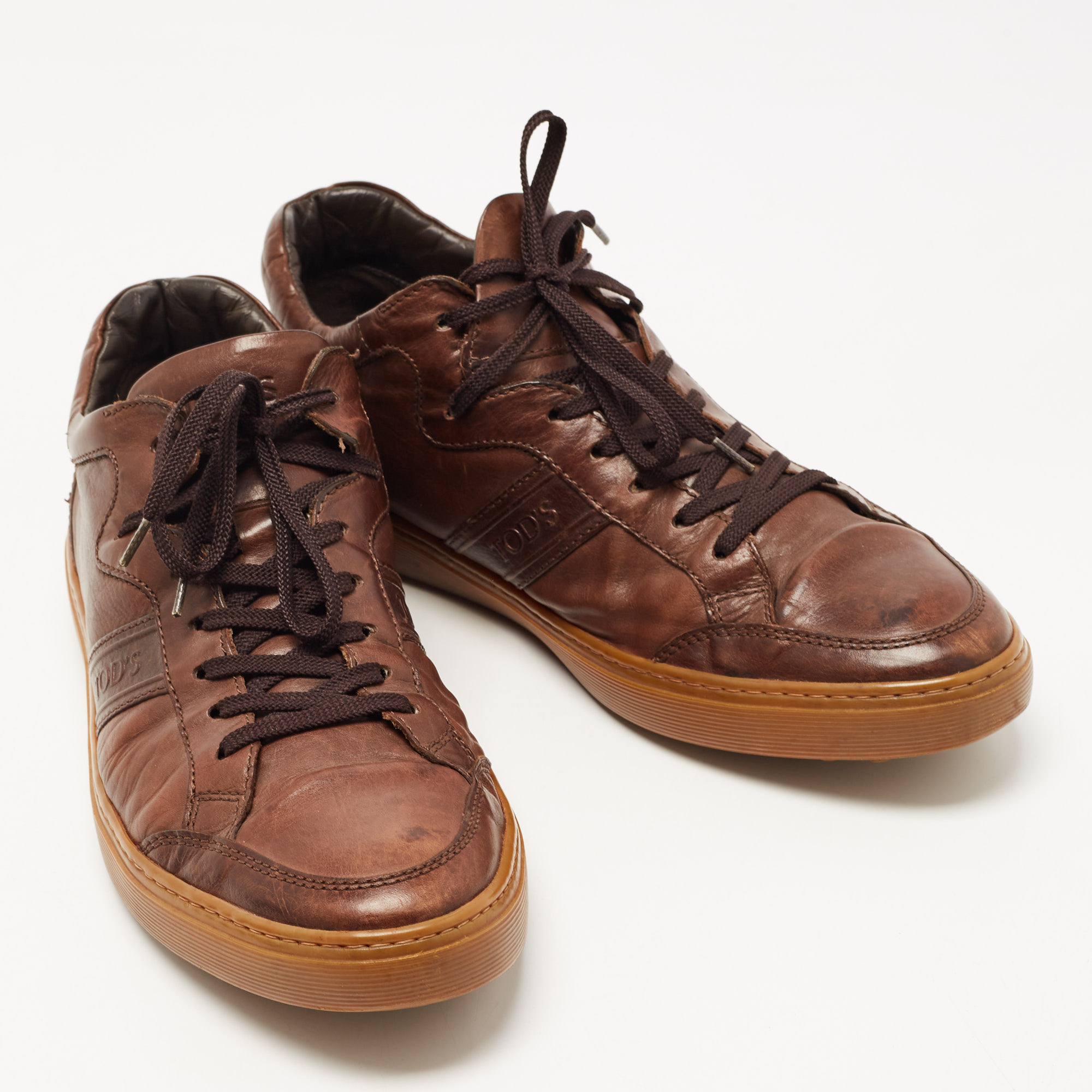Tod's Brown Leather Lace Up Sneakers Size 43