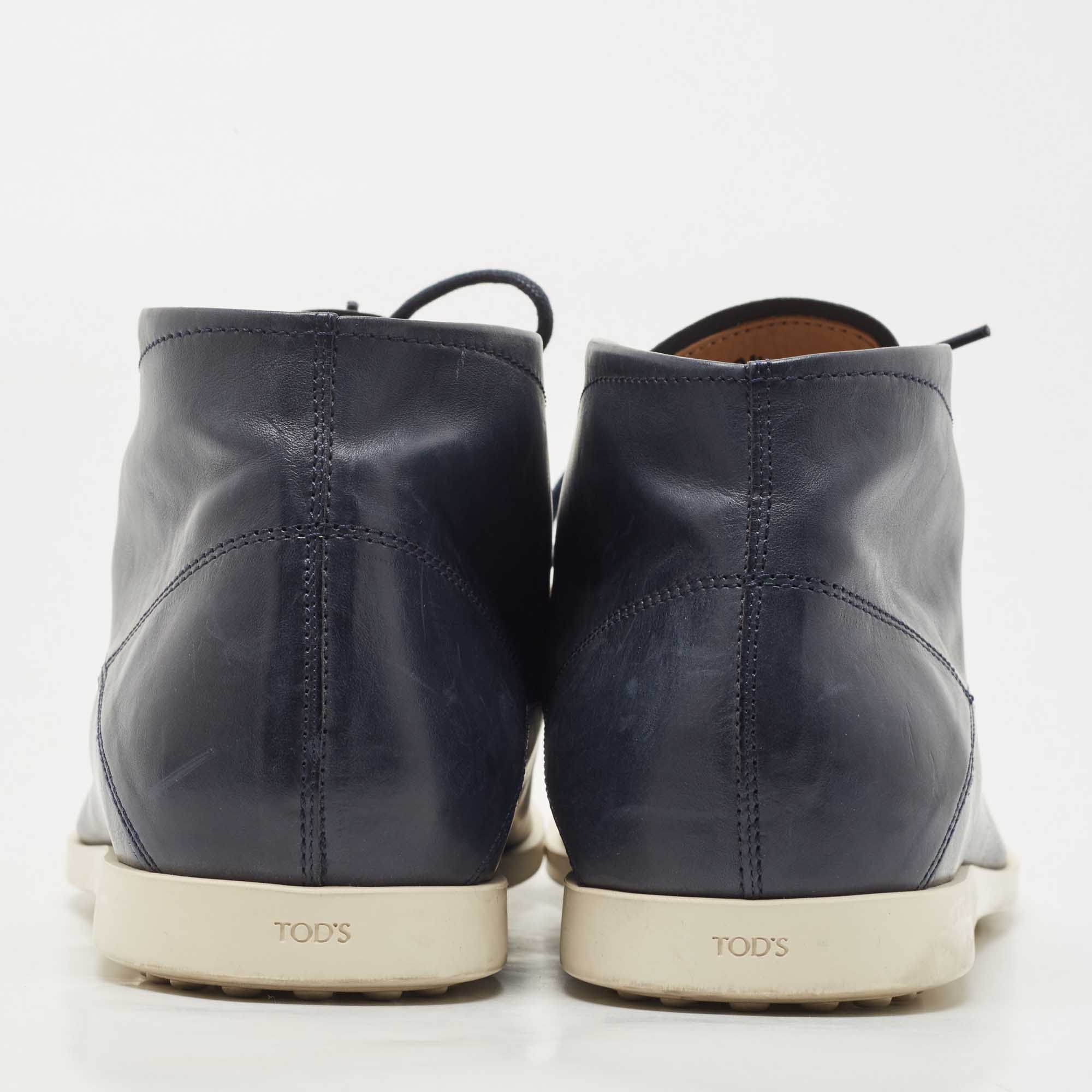 Tod's Navy Blue Leather High Top Sneaker Boots Size 44