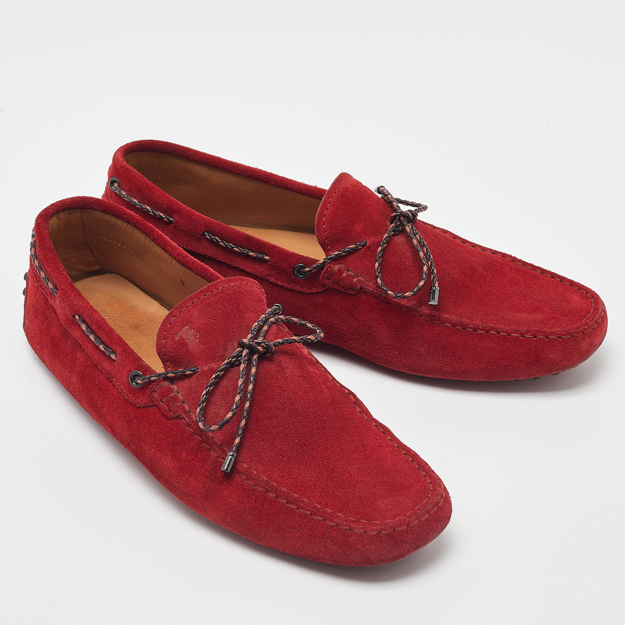 Tod's Red Suede Bow Slip On Loafers Size 43