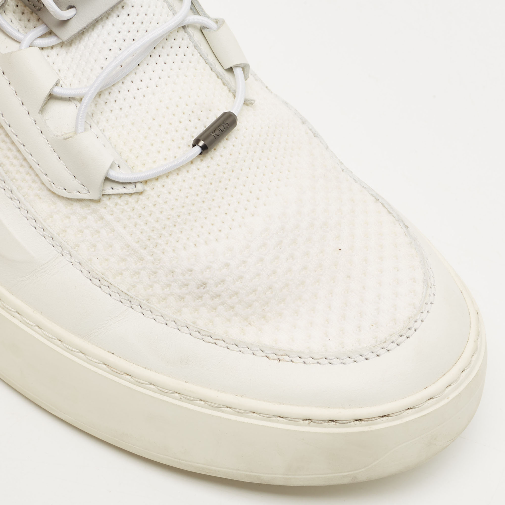 Tod's White Leather And Knit Fabric No_Code Sneakers Size 41.5