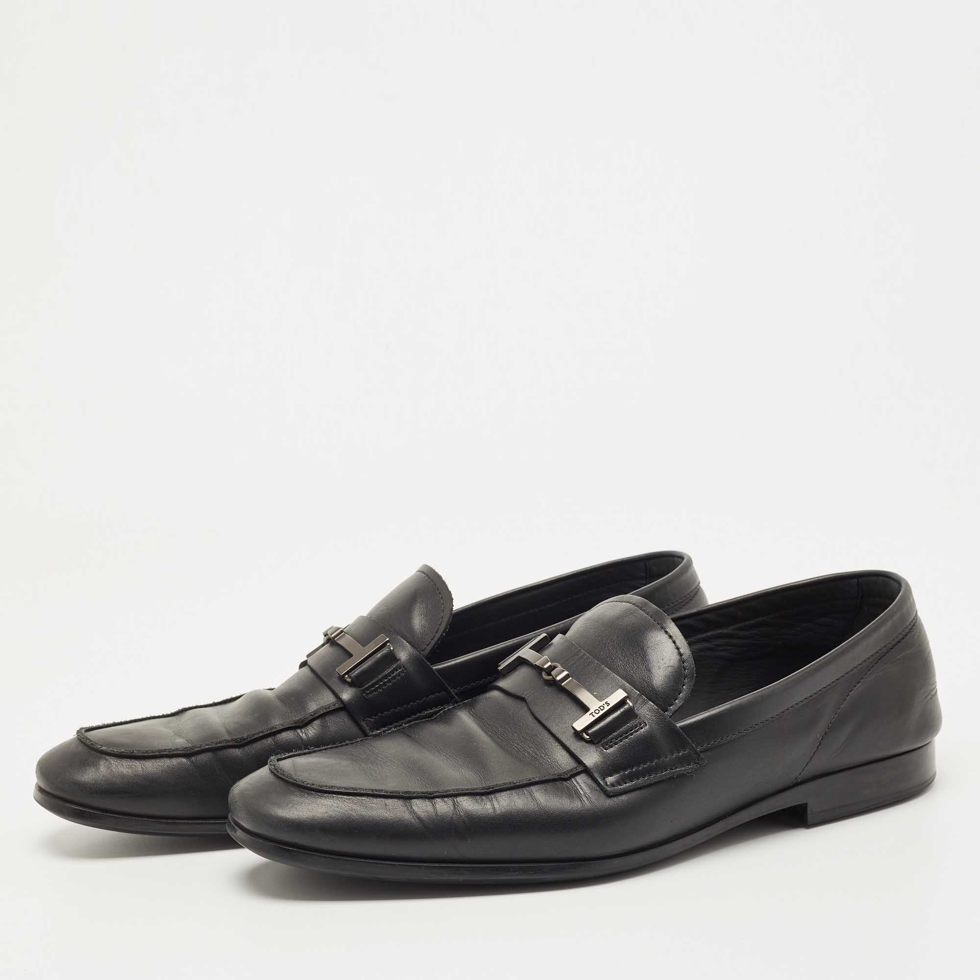 Tod's Black Leather Slip On Loafers Size 44.5