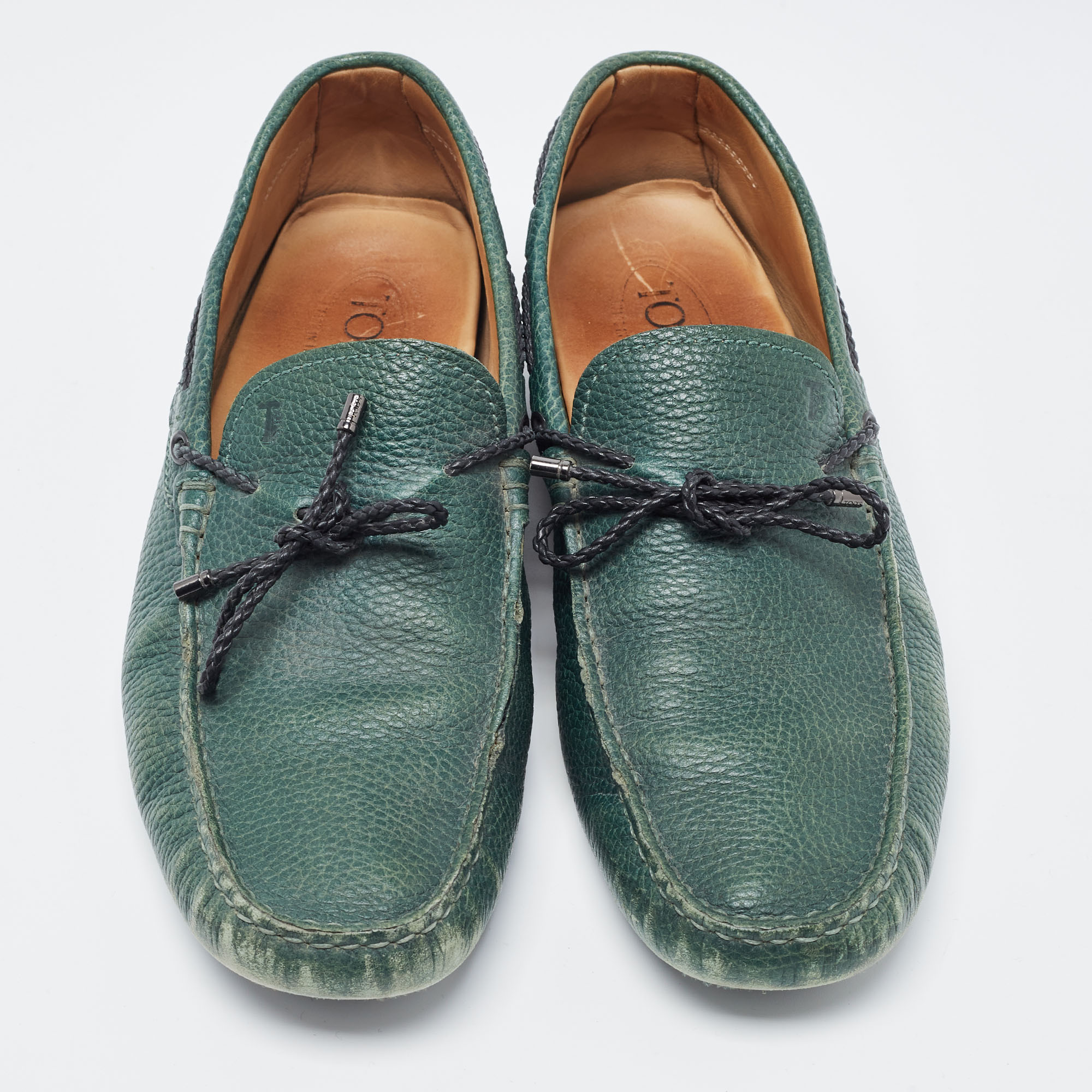 Tod's Green Leather Bow Loafers Size 42.5