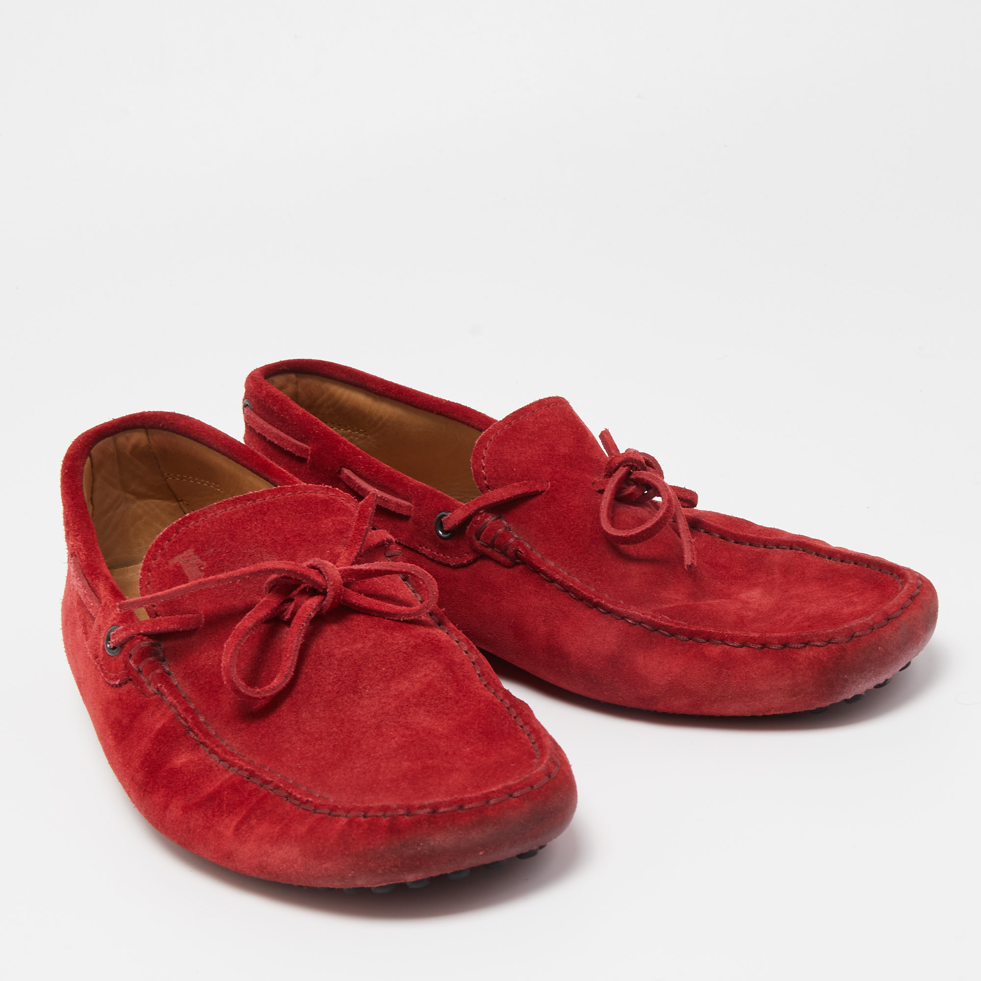 Tod's Red Suede Bow Detail Driving Loafers Size 42.5