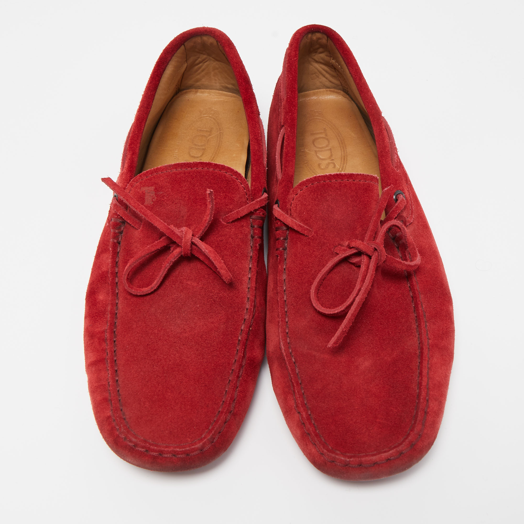 Tod's Red Suede Bow Detail Driving Loafers Size 42.5