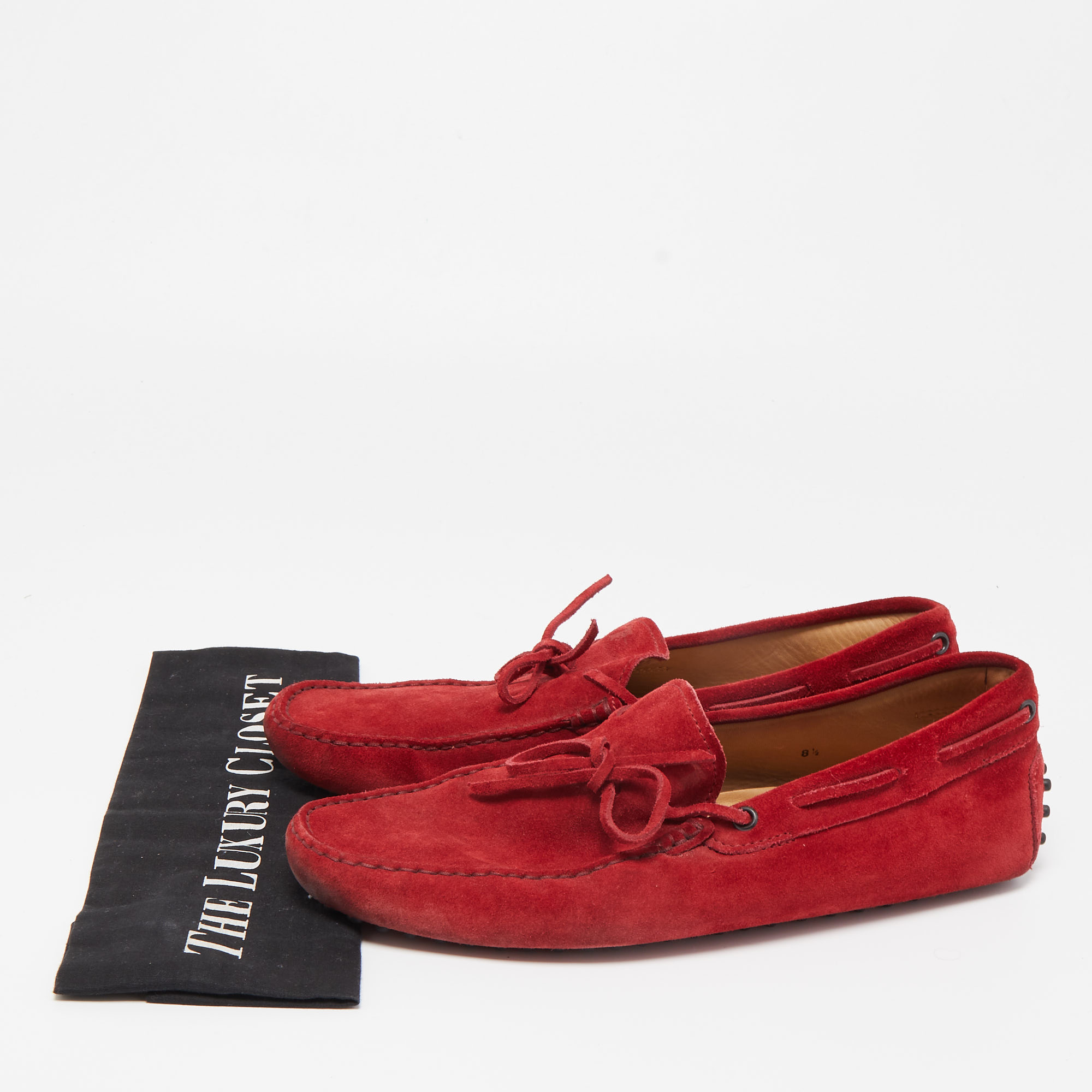 Tod's Red Suede Bow Detail Driving Loafers Size 42.5