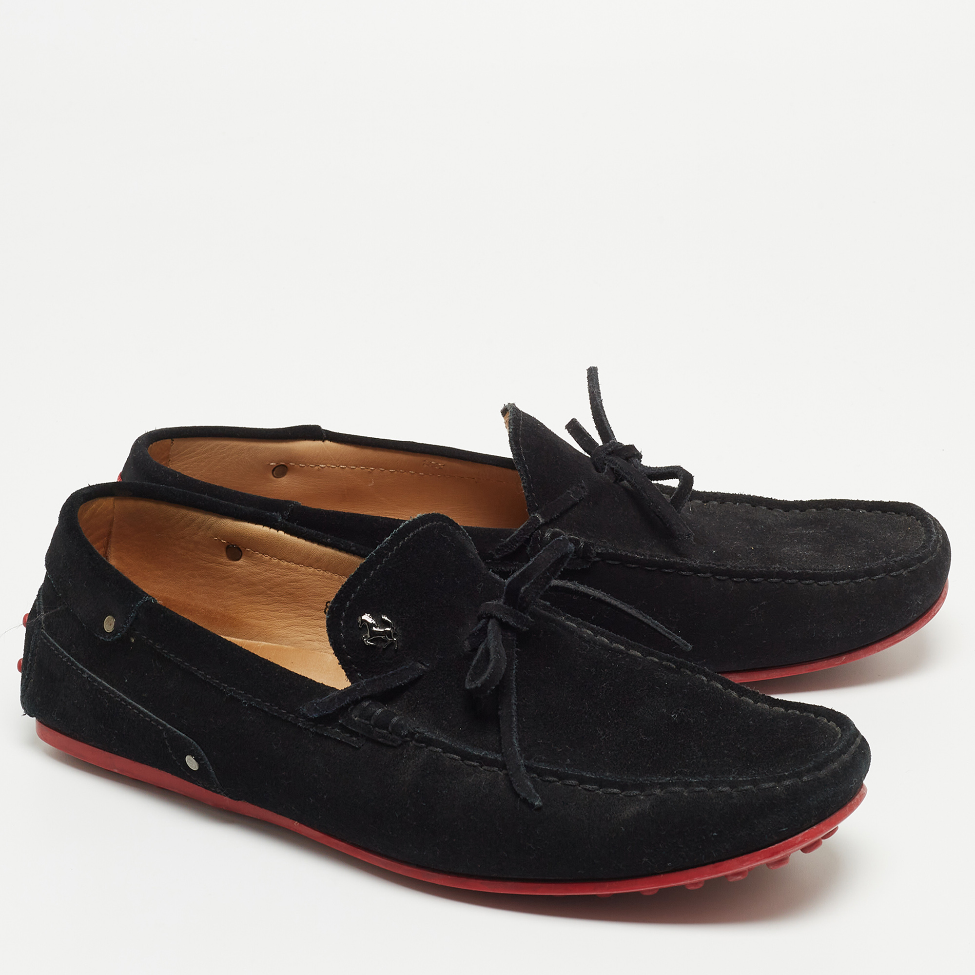 Tod's For Ferrari Black Suede Bow Loafers Size 42.5