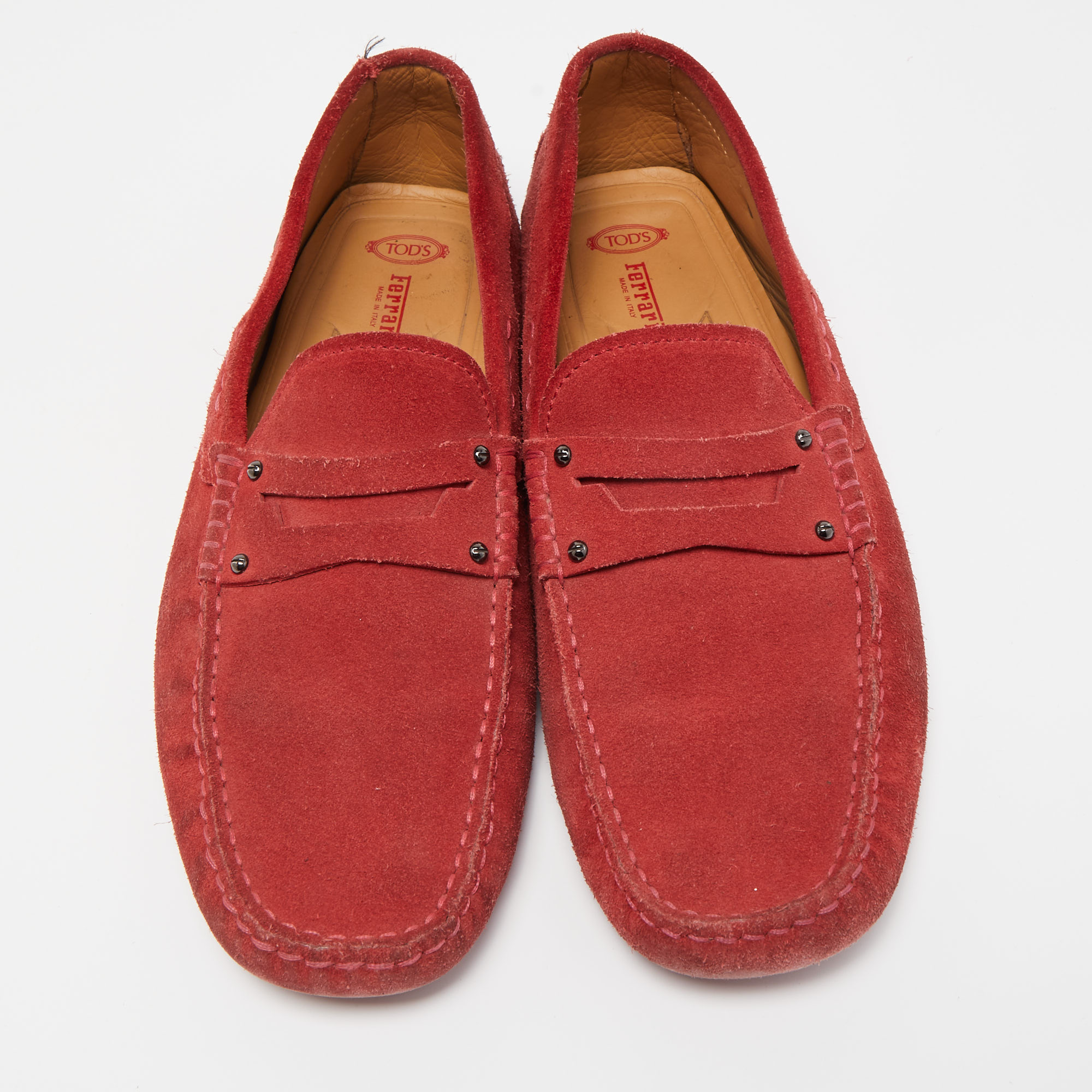 Tod's By Ferrari Red Suede Penny Loafers Size 42