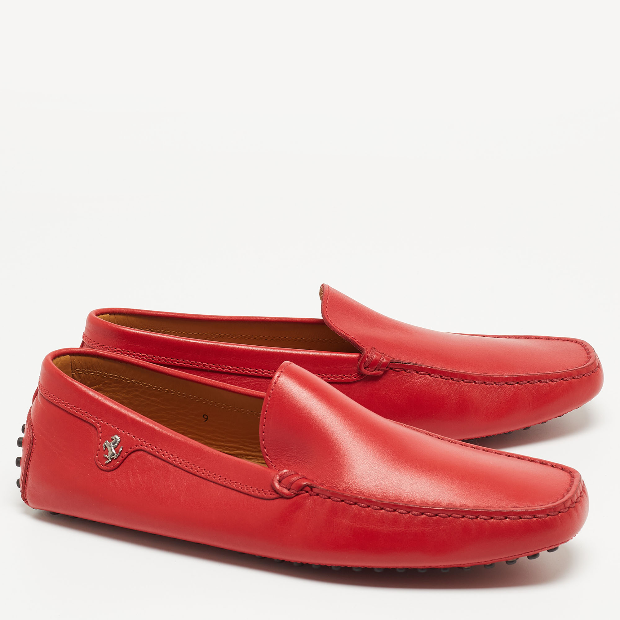 Tod's For Ferrari Red Leather Slip On Loafers Size 43