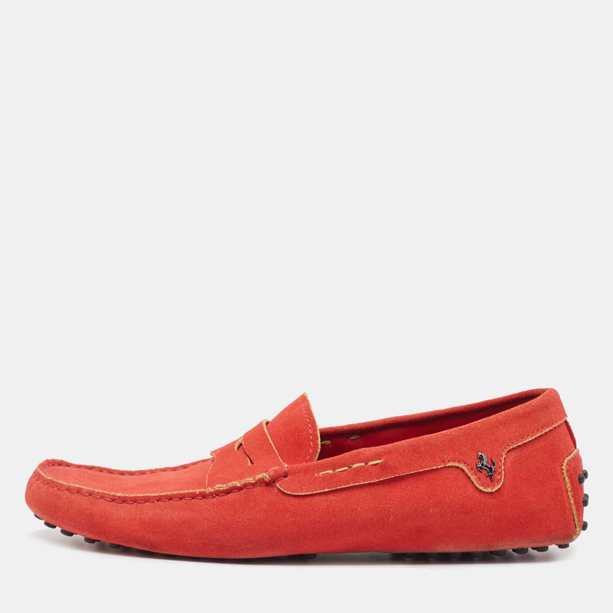 Tod's By Ferrari Red Suede Penny Slip On Loafers Size 42