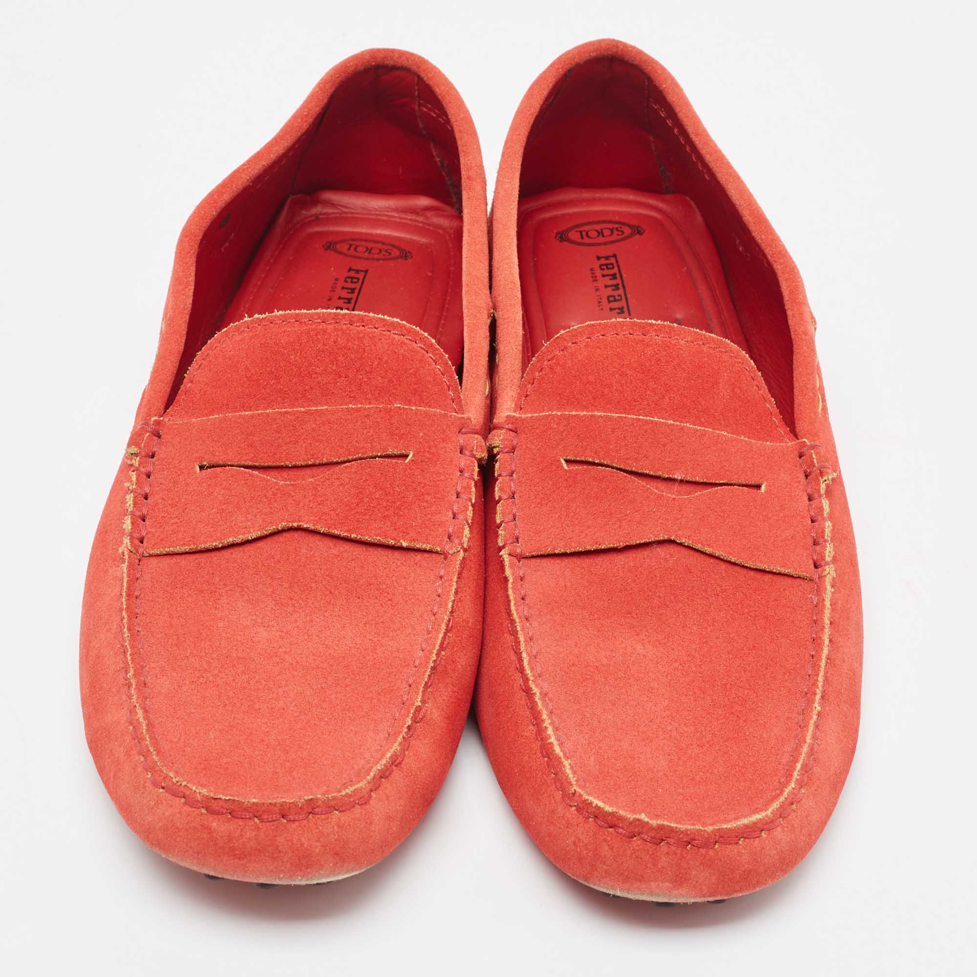 Tod's By Ferrari Red Suede Penny Slip On Loafers Size 42