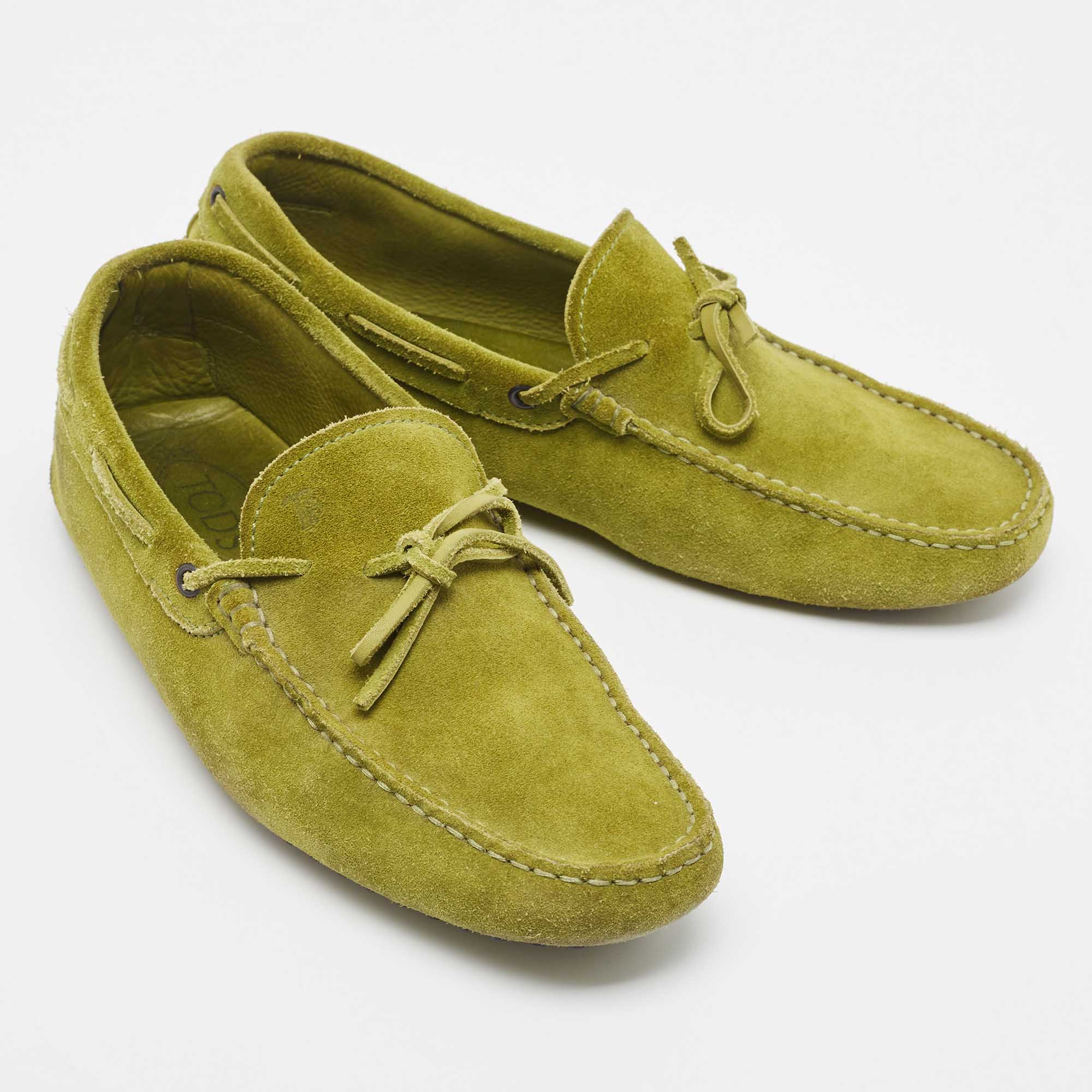 Tod's Olive Green Suede Bow Slip On Loafers Size 42
