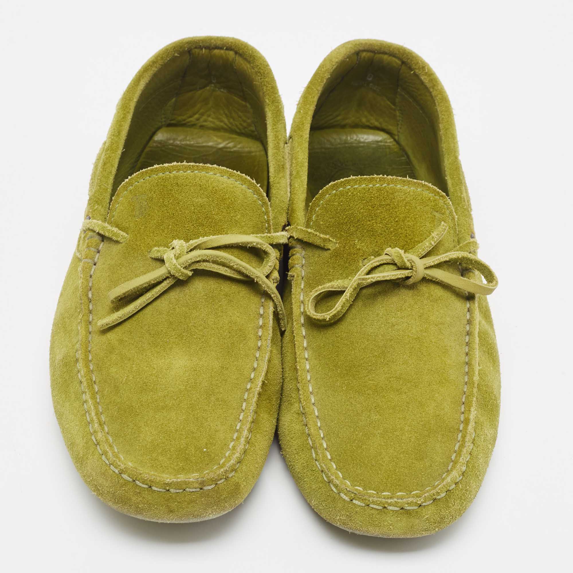 Tod's Olive Green Suede Bow Slip On Loafers Size 42
