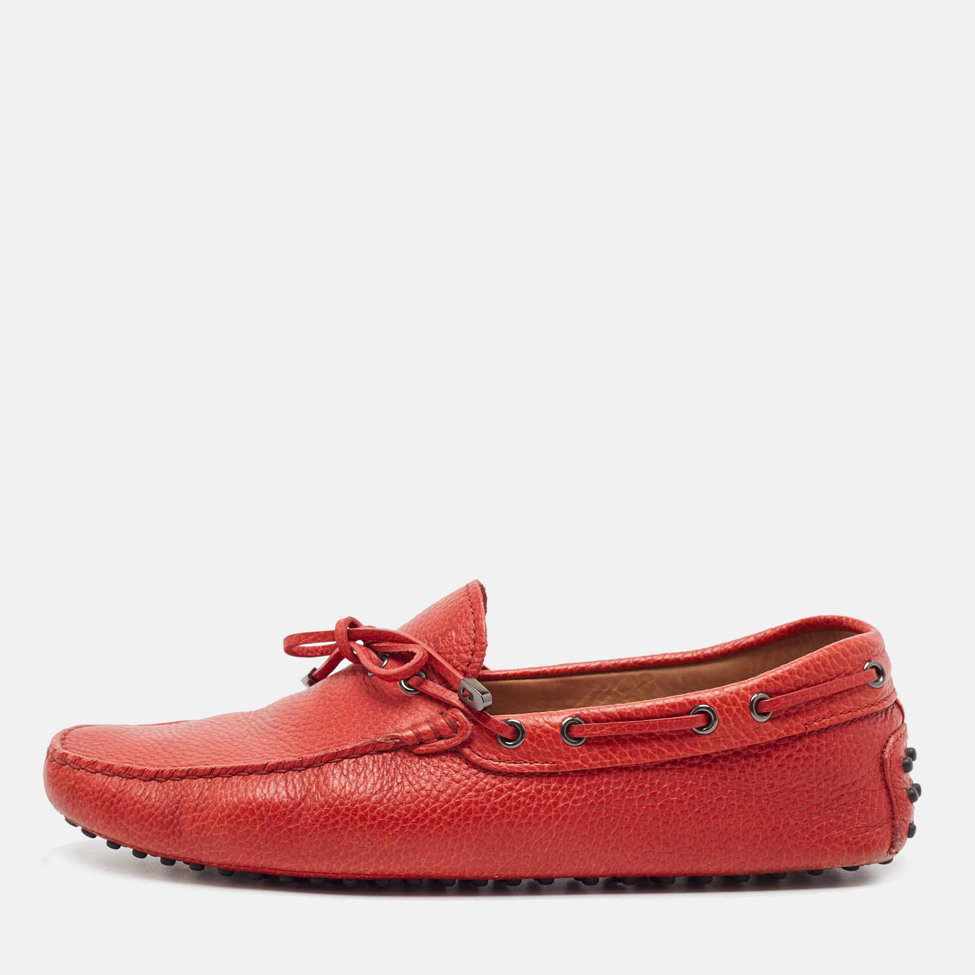 Tod's Red Leather Bow Slip On Loafers Size 44