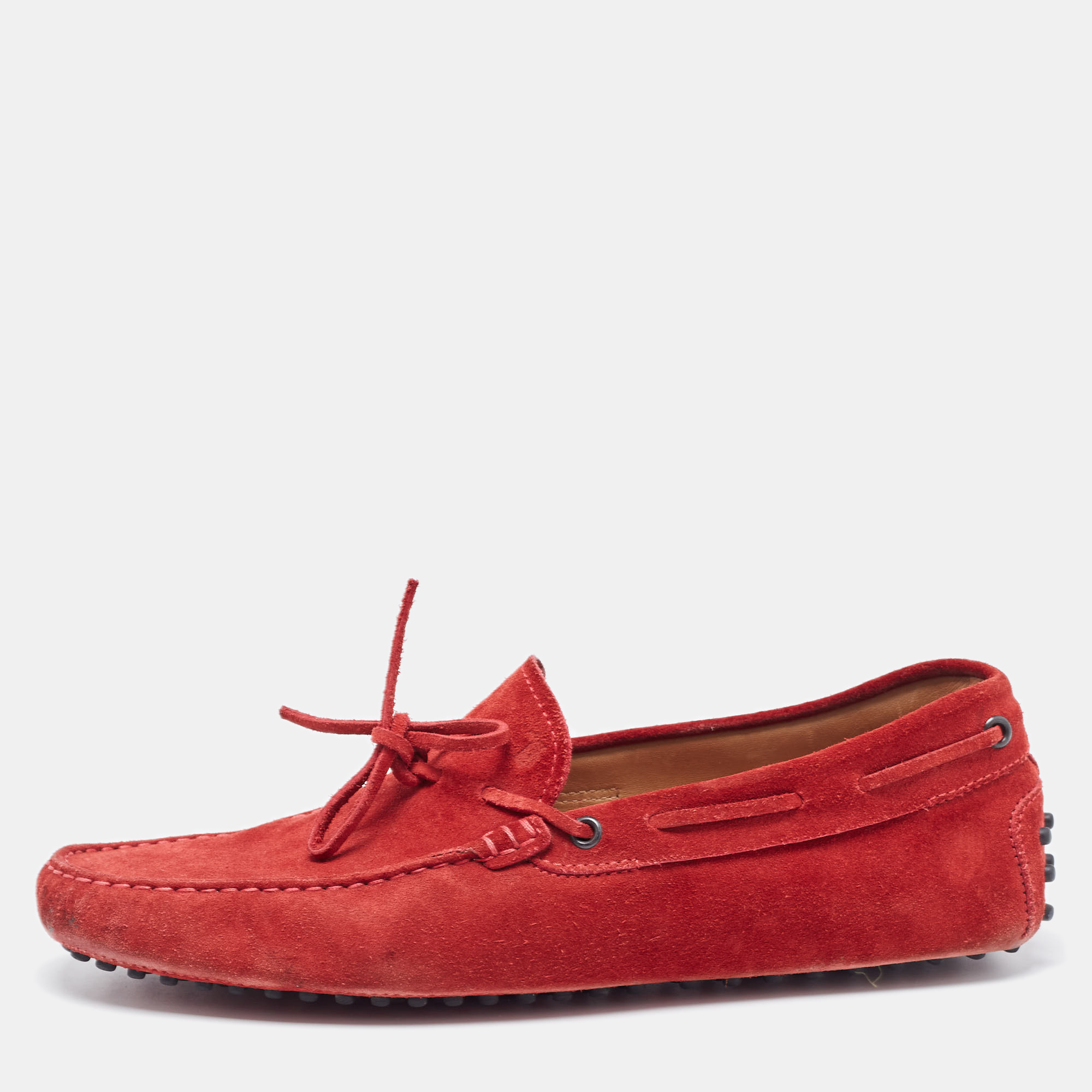 Tod's Red Suede Gommino Bow Driving Slip On Loafers Size 43