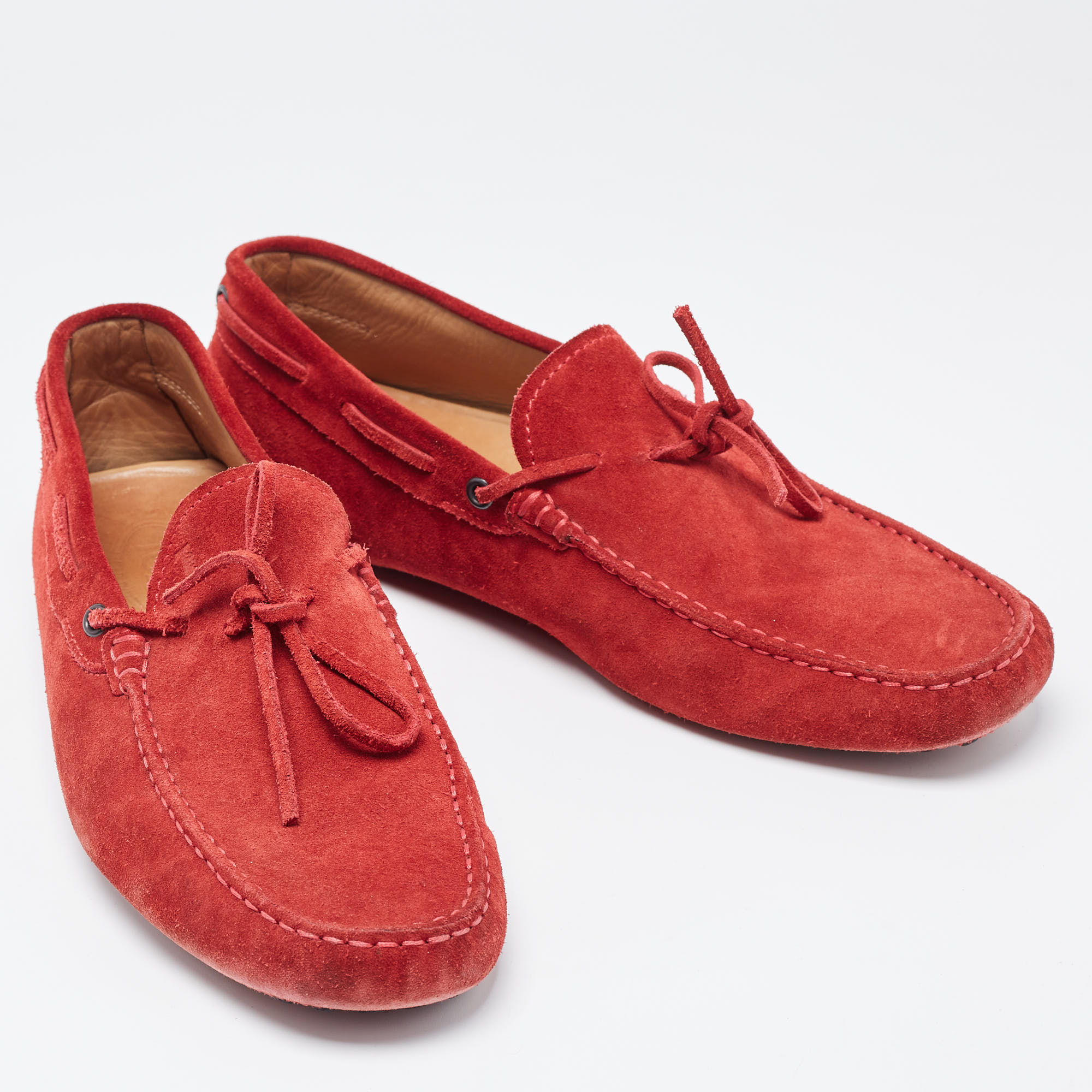 Tod's Red Suede Gommino Bow Driving Slip On Loafers Size 43